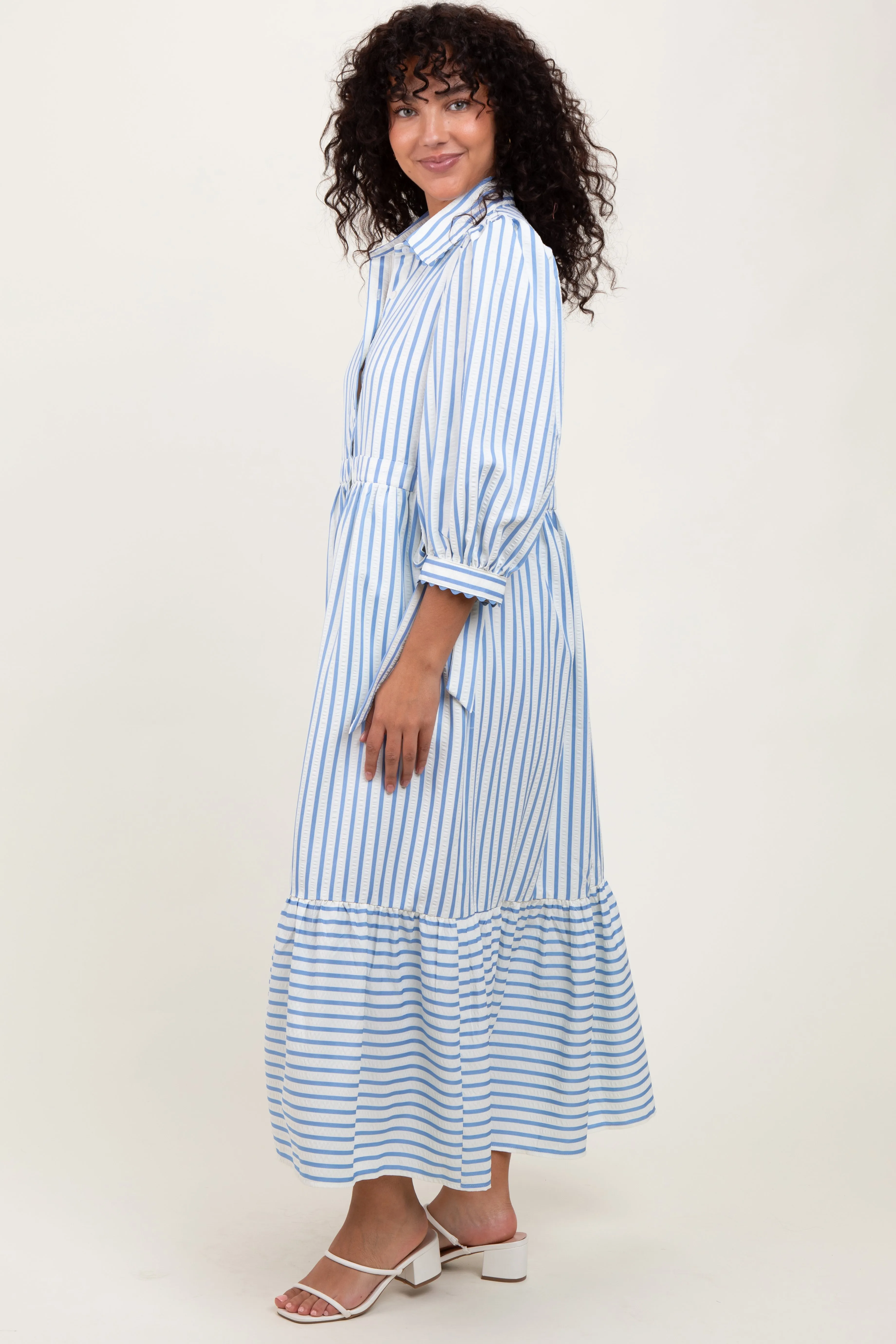 Blue Striped Collar Maxi Dress sold by Pinkblush product image thumbnail 2