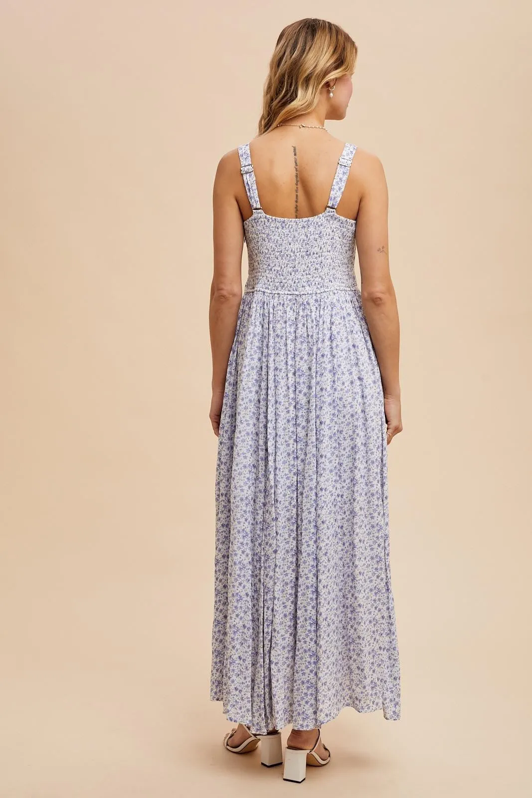 Light Blue Floral Button Down Sleeveless Maxi Dress sold by Pinkblush product image thumbnail 4