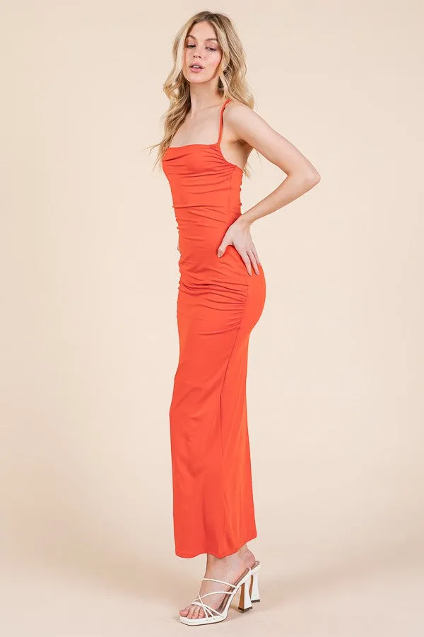 Orange Ruched Double Layered Maxi Dress sold by Pinkblush product image thumbnail 2