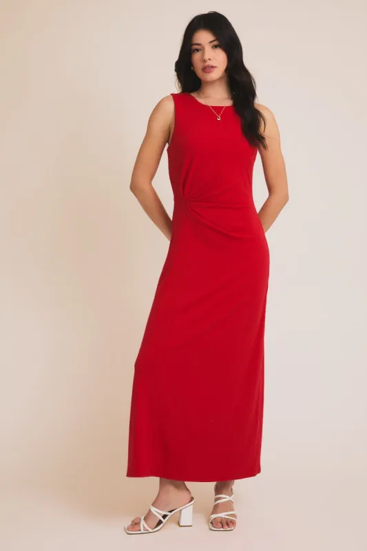 Red Gathered Waist Sleeveless Maxi Dress sold by Pinkblush
