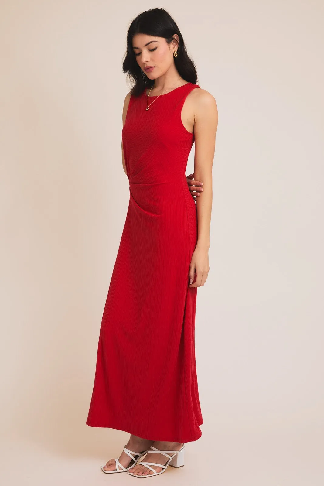Red Gathered Waist Sleeveless Maxi Dress sold by Pinkblush product image thumbnail 2