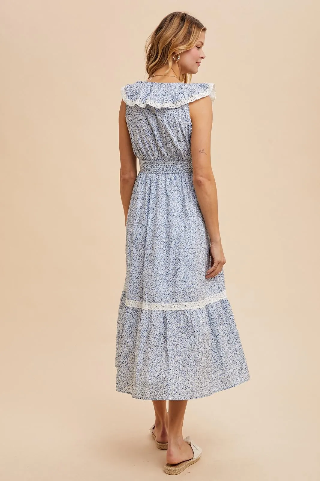 Light Blue Ruffled Floral Cotton Maxi Dress sold by Pinkblush product image thumbnail 4