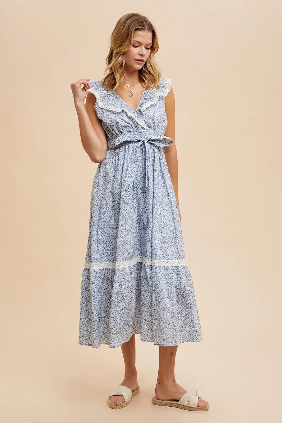 Light Blue Ruffled Floral Cotton Maxi Dress sold by Pinkblush product image thumbnail 2