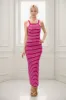 Fuchsia Striped High Neck Ribbed Maxi Dress sold by Pinkblush