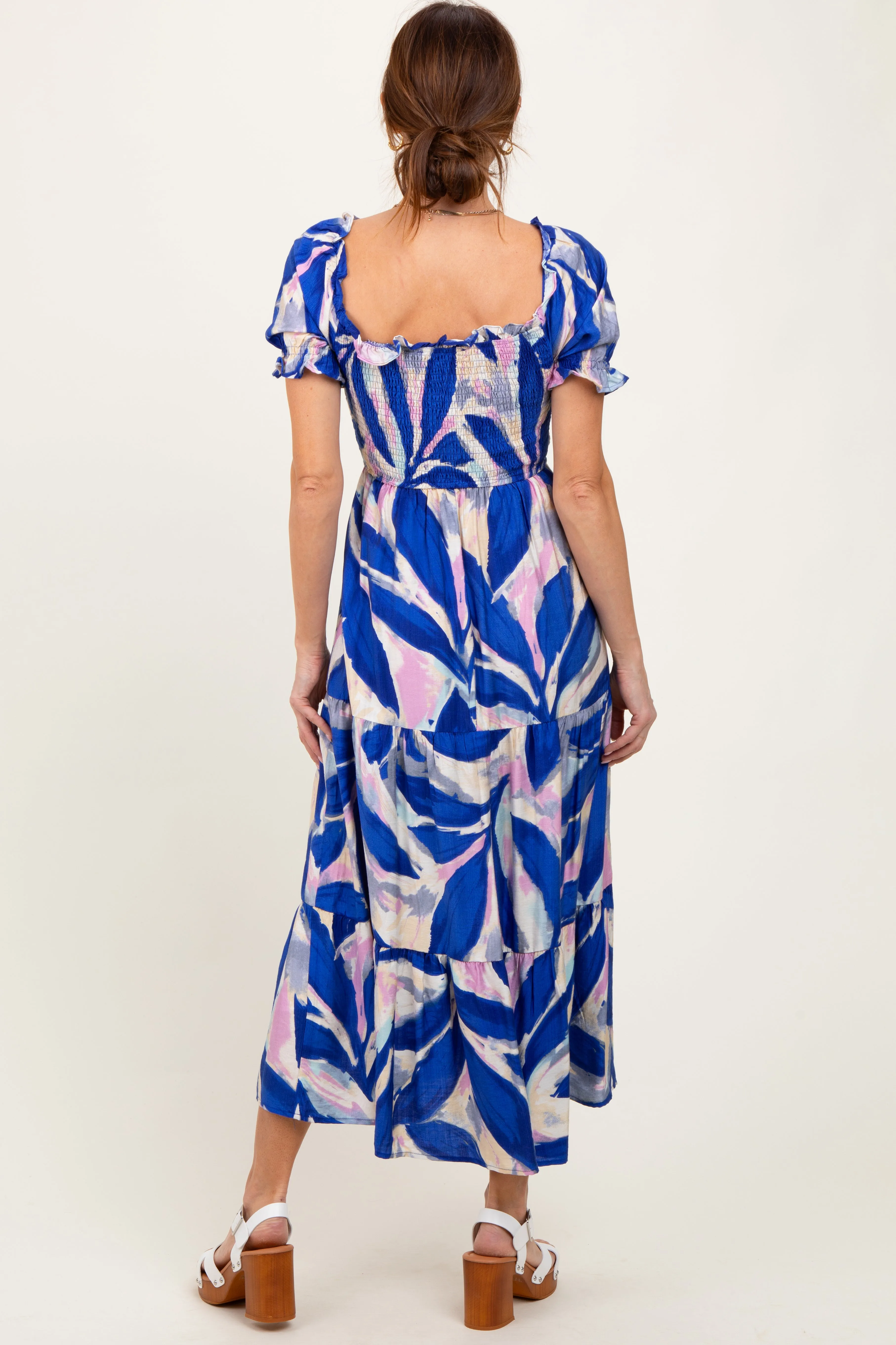 Royal Blue Blue Smocked Top Woven Tiered Dress sold by Pinkblush product image thumbnail 4