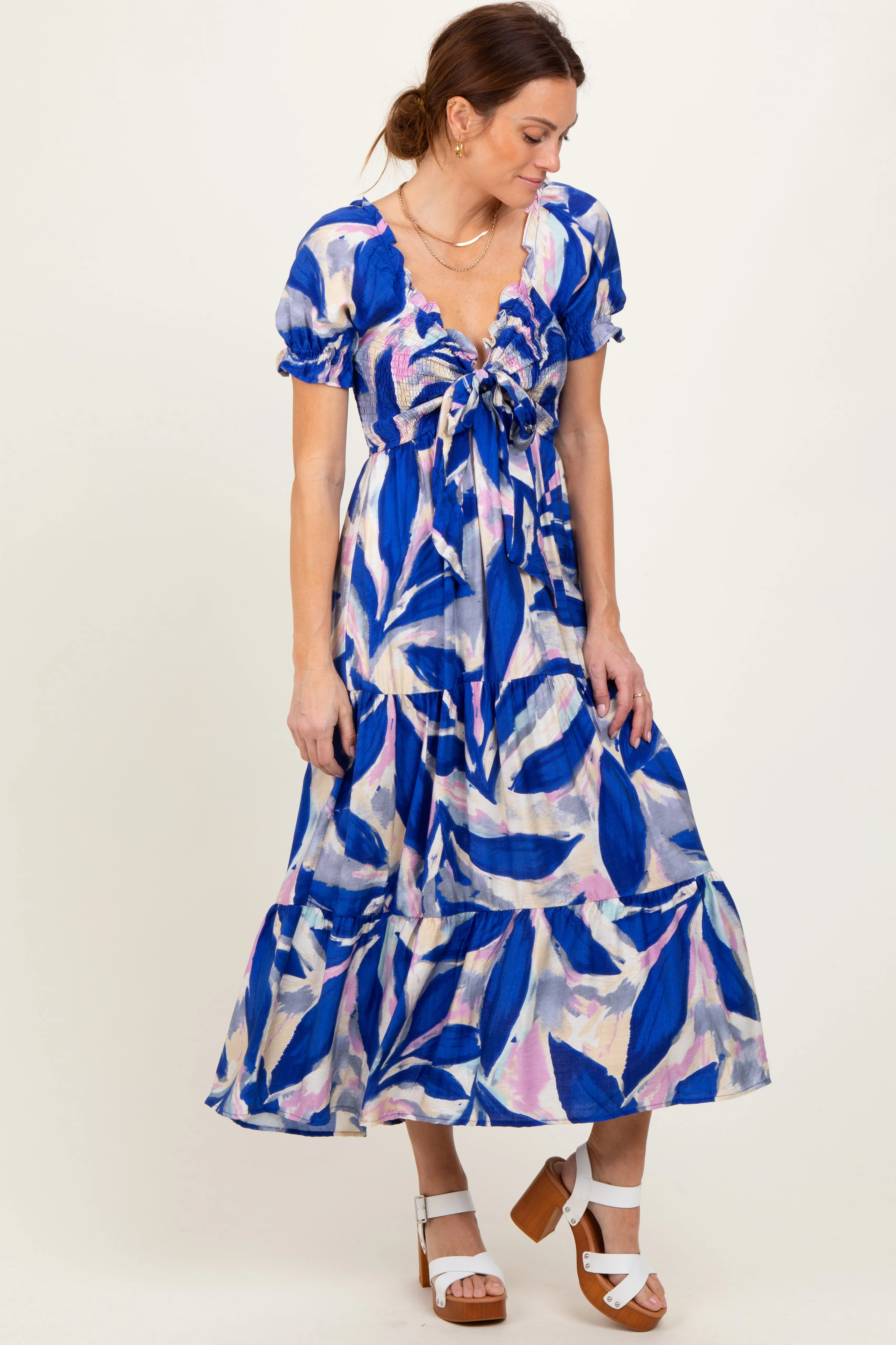 Royal Blue Blue Smocked Top Woven Tiered Dress sold by Pinkblush product image thumbnail 2