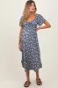 Navy Blue Floral Ruched Tie Front Maternity Midi Dress sold by Pinkblush