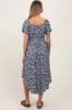 Navy Blue Floral Ruched Tie Front Maternity Midi Dress sold by Pinkblush