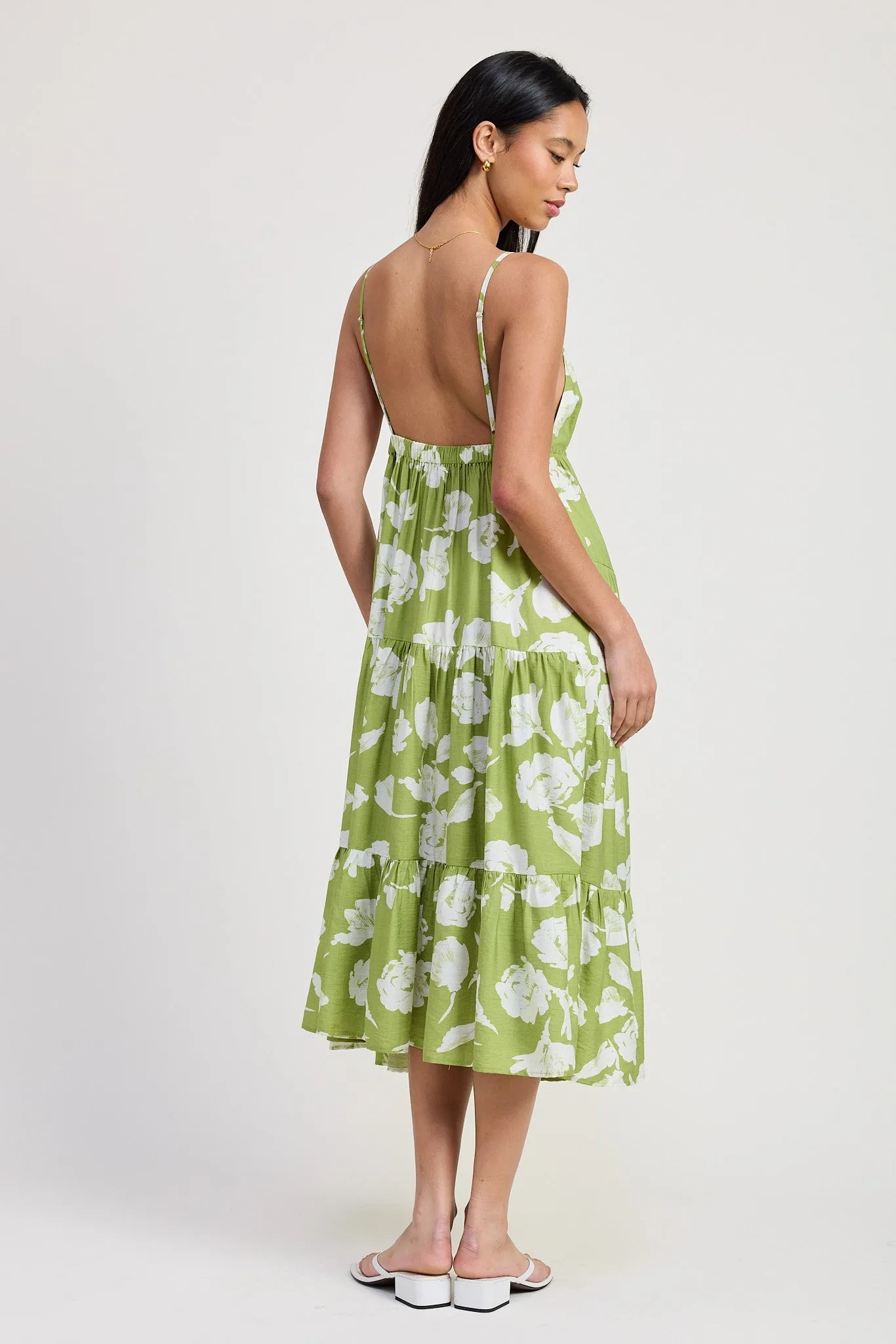 Lime Floral Front Tie Tiered Midi Dress sold by Pinkblush product image thumbnail 5