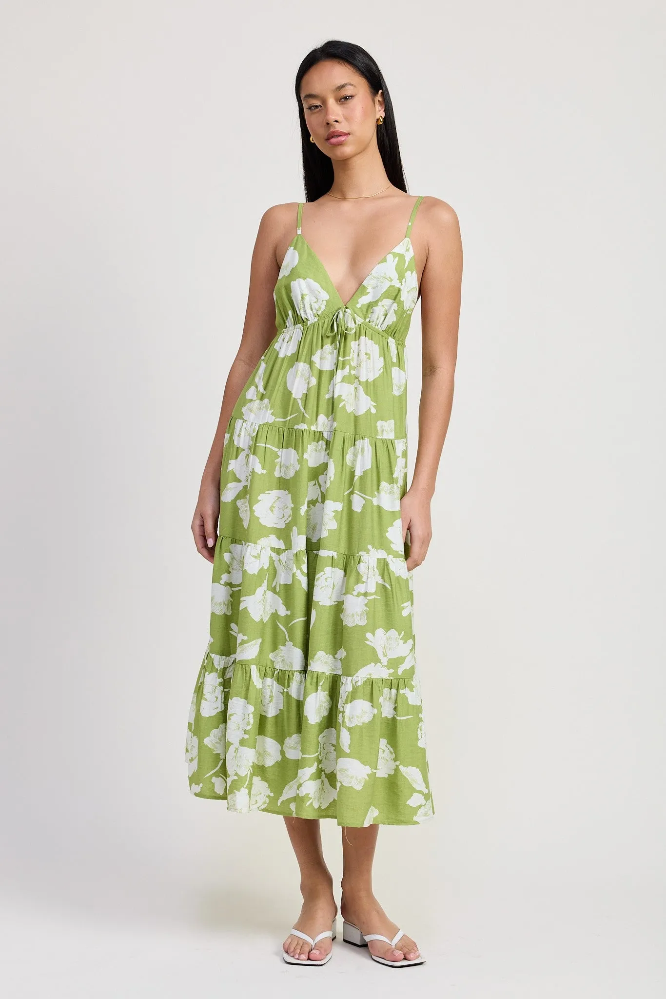 Lime Floral Front Tie Tiered Midi Dress sold by Pinkblush product image thumbnail 3