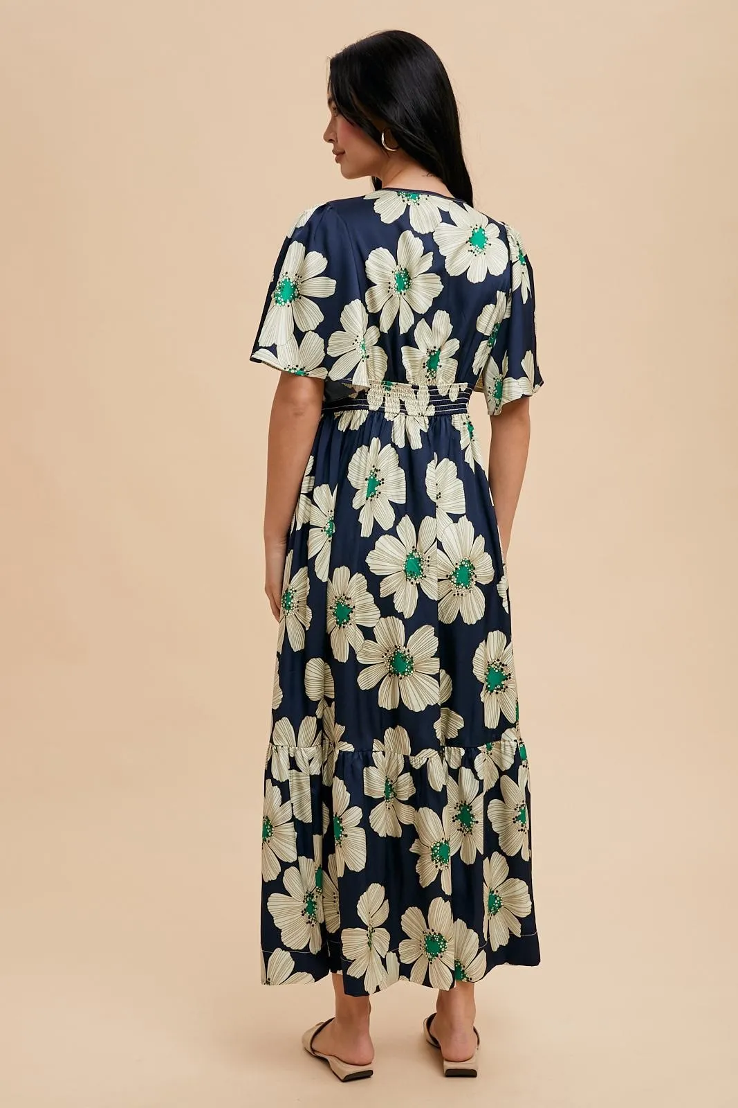 Navy Notched Collar Floral Button Down Maxi Dress sold by Pinkblush product image thumbnail 4