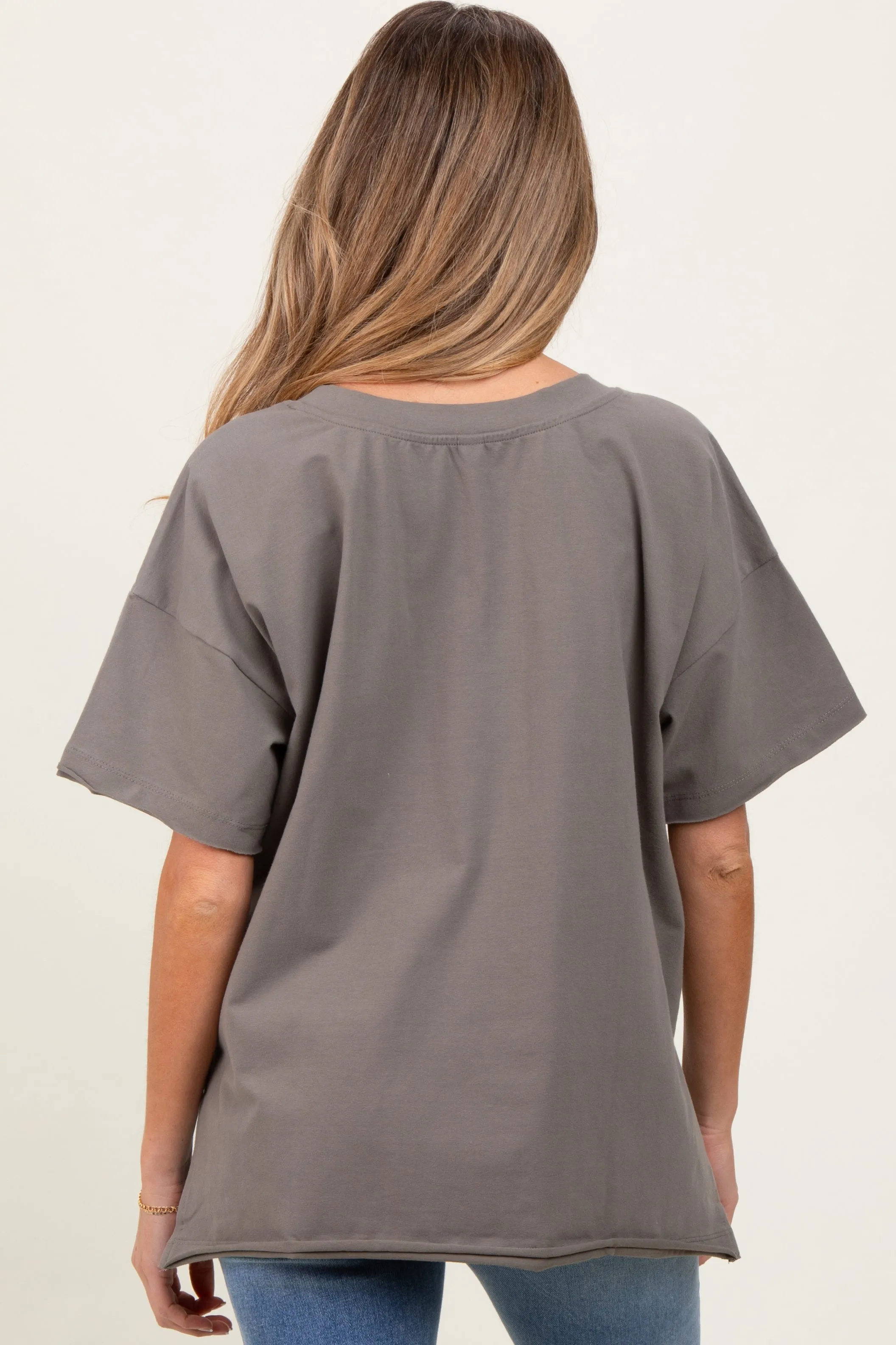 Olive Oversized V-Neck Side Slit Maternity Tee sold by Pinkblush product image thumbnail 2