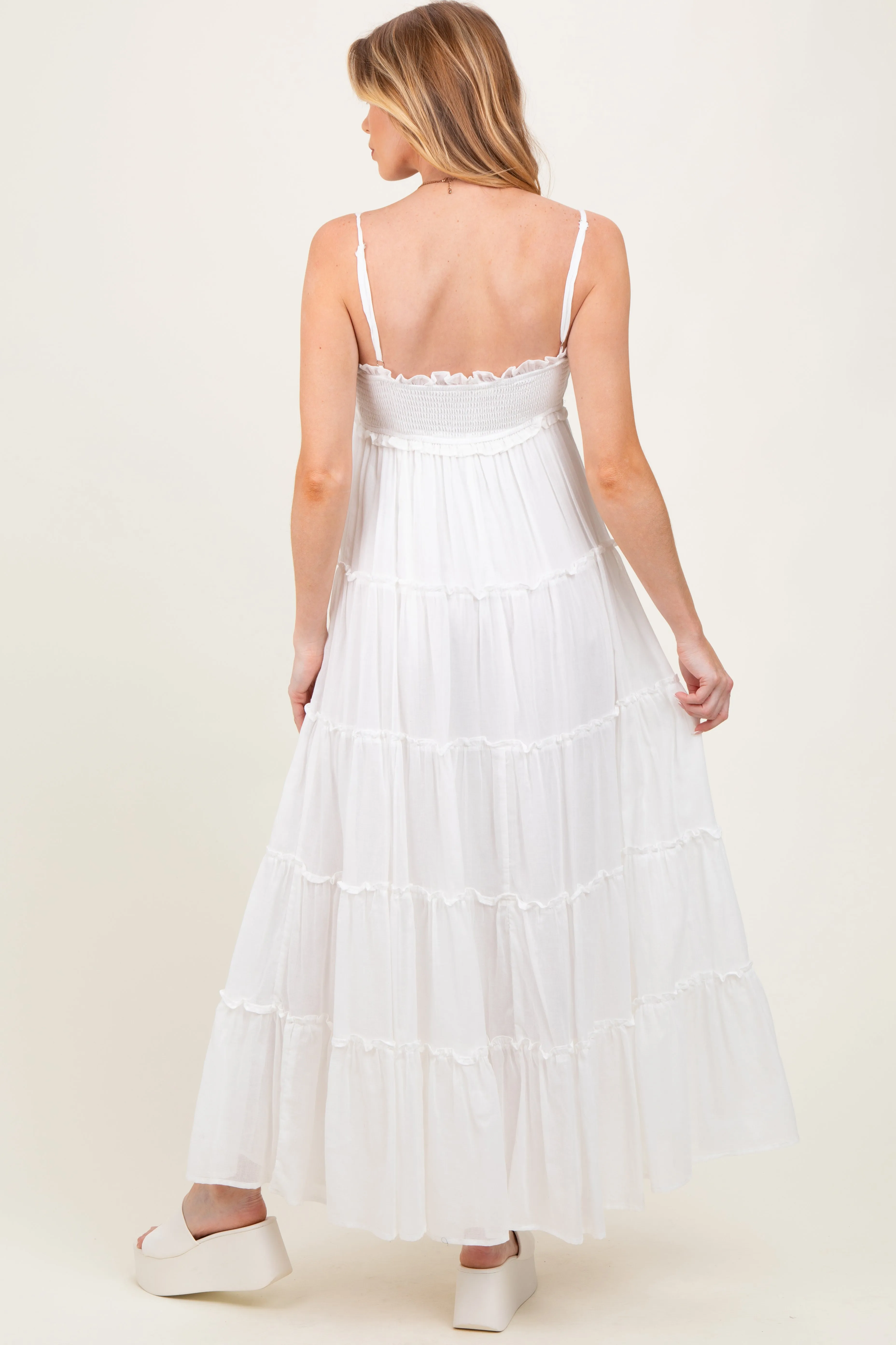 White Shirred Bust Ruffle Tiered Maternity Maxi Dress sold by Pinkblush product image thumbnail 3