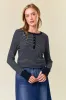 Black Striped Snap Button Henley Maternity Top sold by Pinkblush
