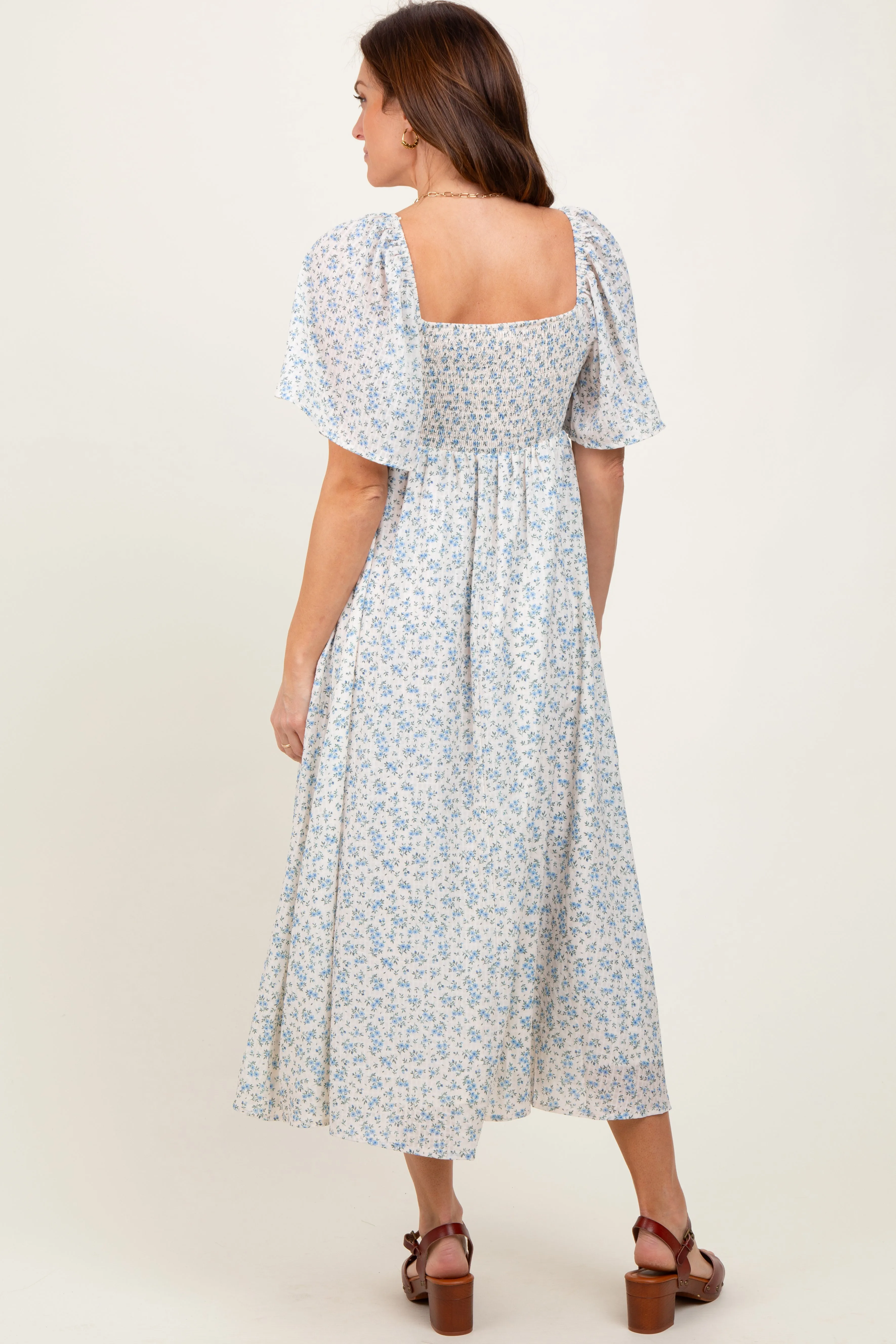 Blue Floral Front Tie Midi Dress sold by Pinkblush product image thumbnail 4