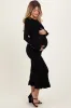 Black Ribbed Knit Bow Back Maternity Maxi Dress sold by Pinkblush