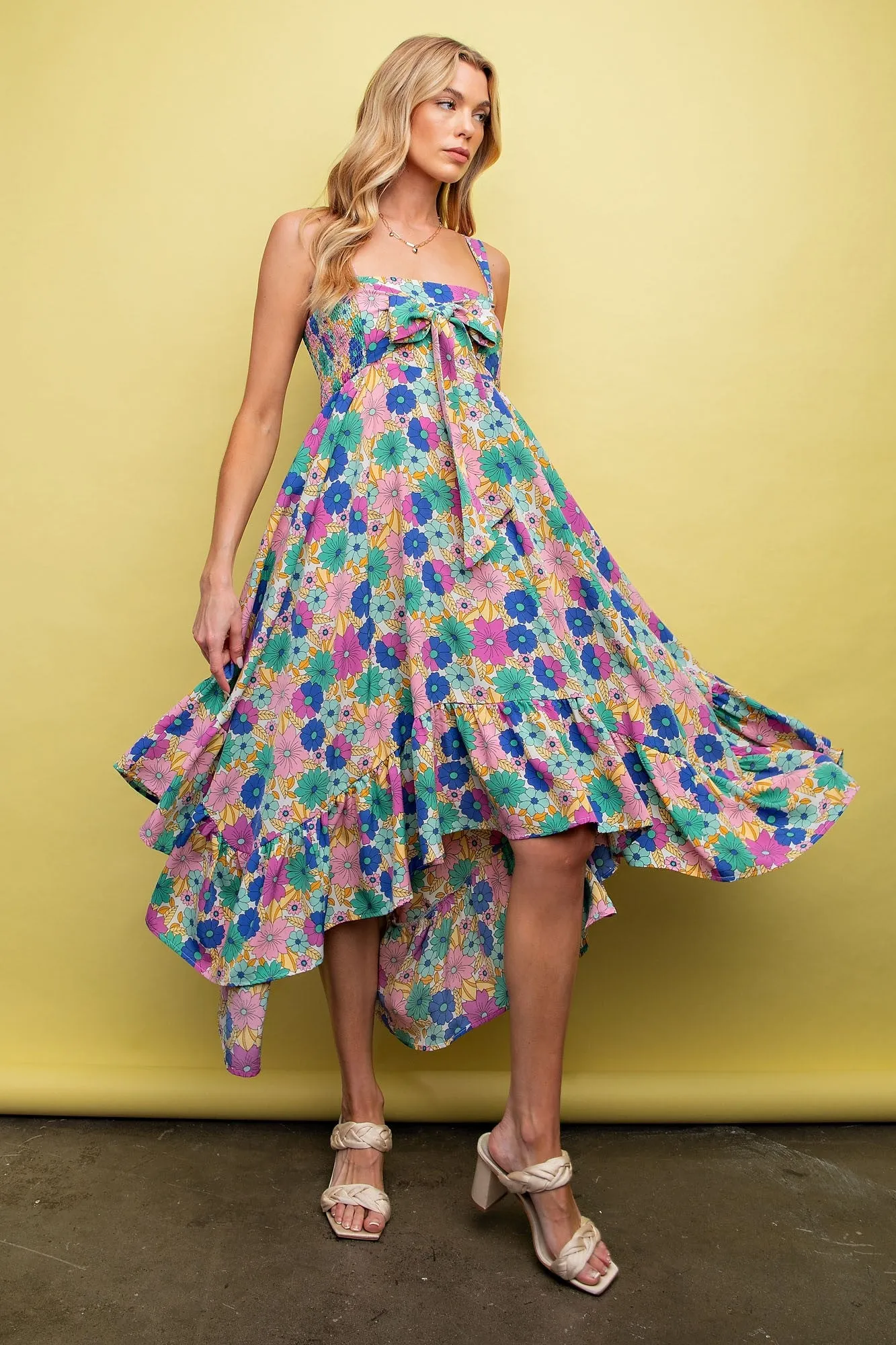 Magenta Floral Smocked Sleeveless Midi Dress sold by Pinkblush product image thumbnail 2