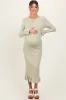 Light Olive Ribbed Knit Bow Back Maternity Maxi Dress sold by Pinkblush