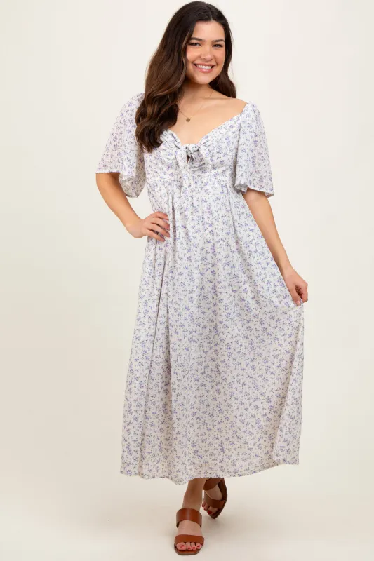 Lavender Floral Front Tie Midi Dress sold by Pinkblush