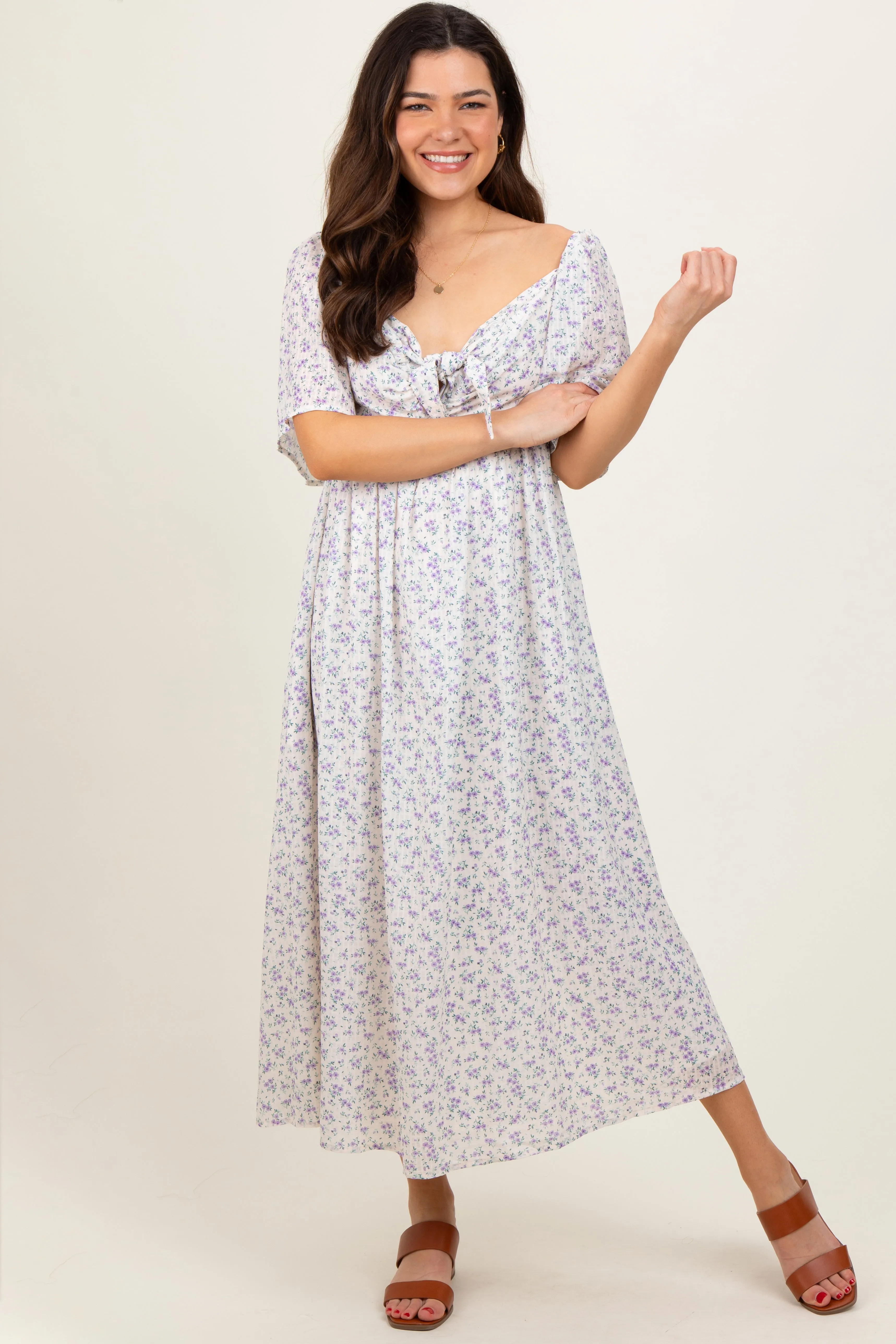 Lavender Floral Front Tie Midi Dress sold by Pinkblush product image thumbnail 2