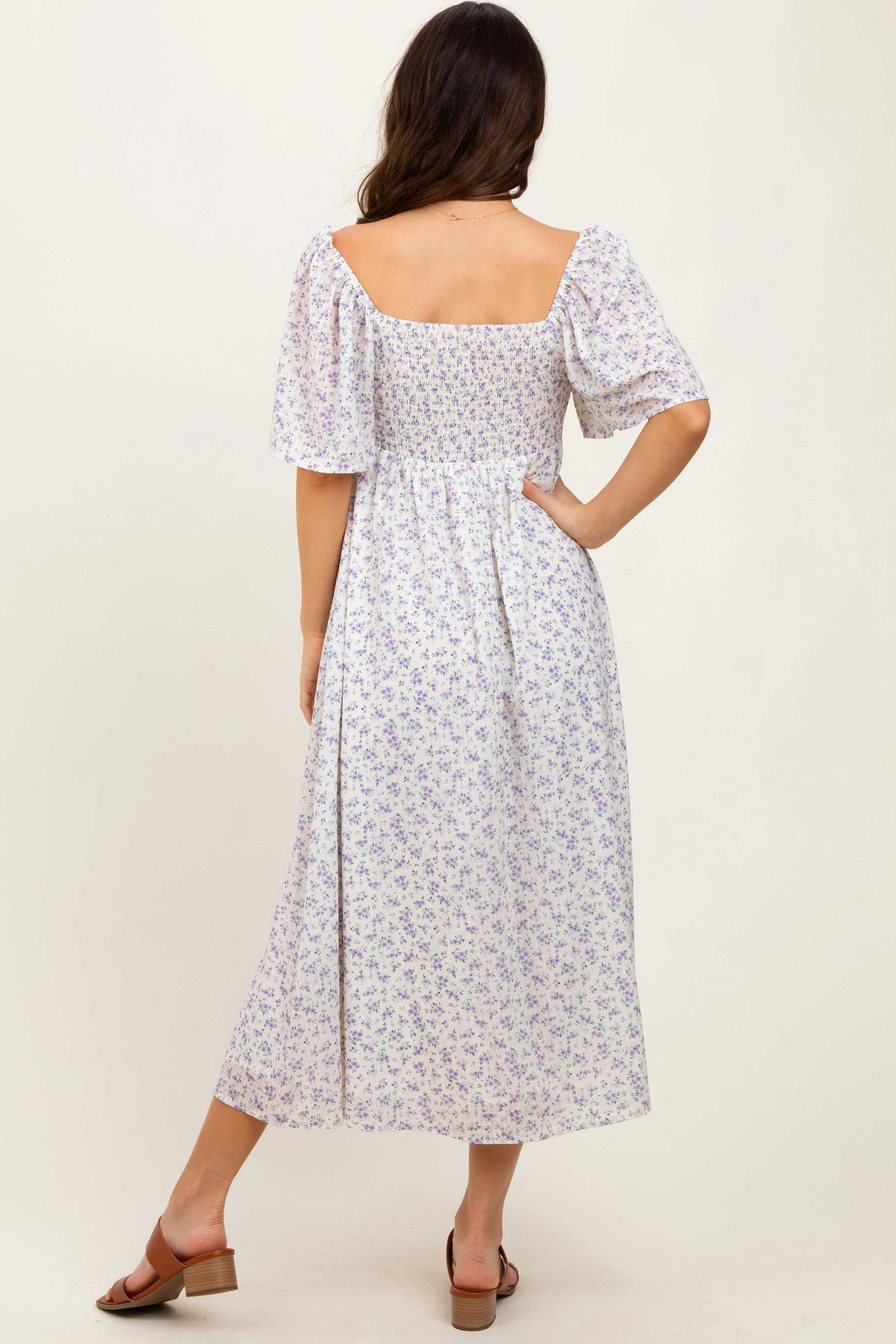 Lavender Floral Front Tie Midi Dress sold by Pinkblush product image thumbnail 3