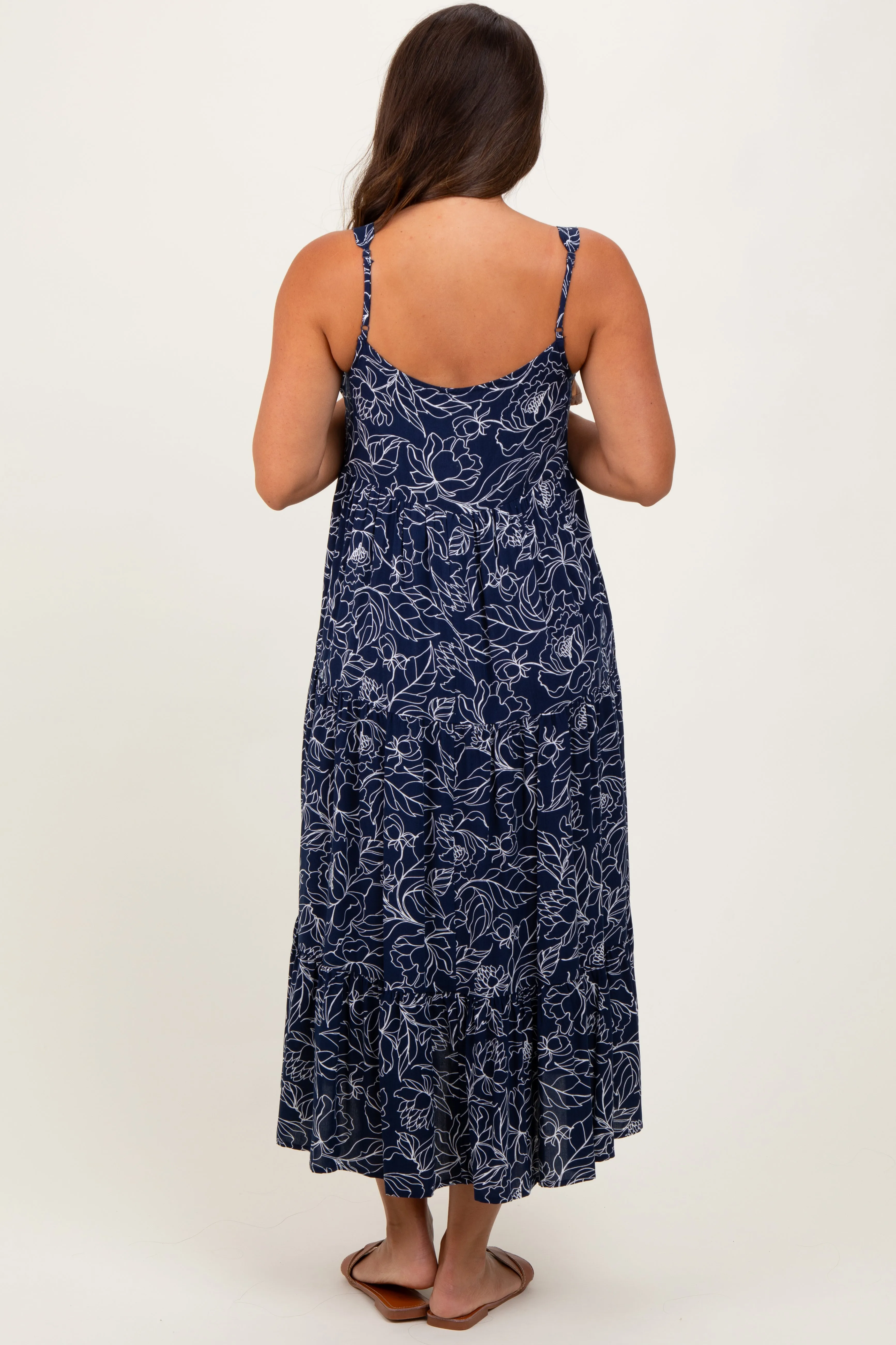 Navy Floral Outline Print Sleeveless Maternity Midi Dress sold by Pinkblush product image thumbnail 4