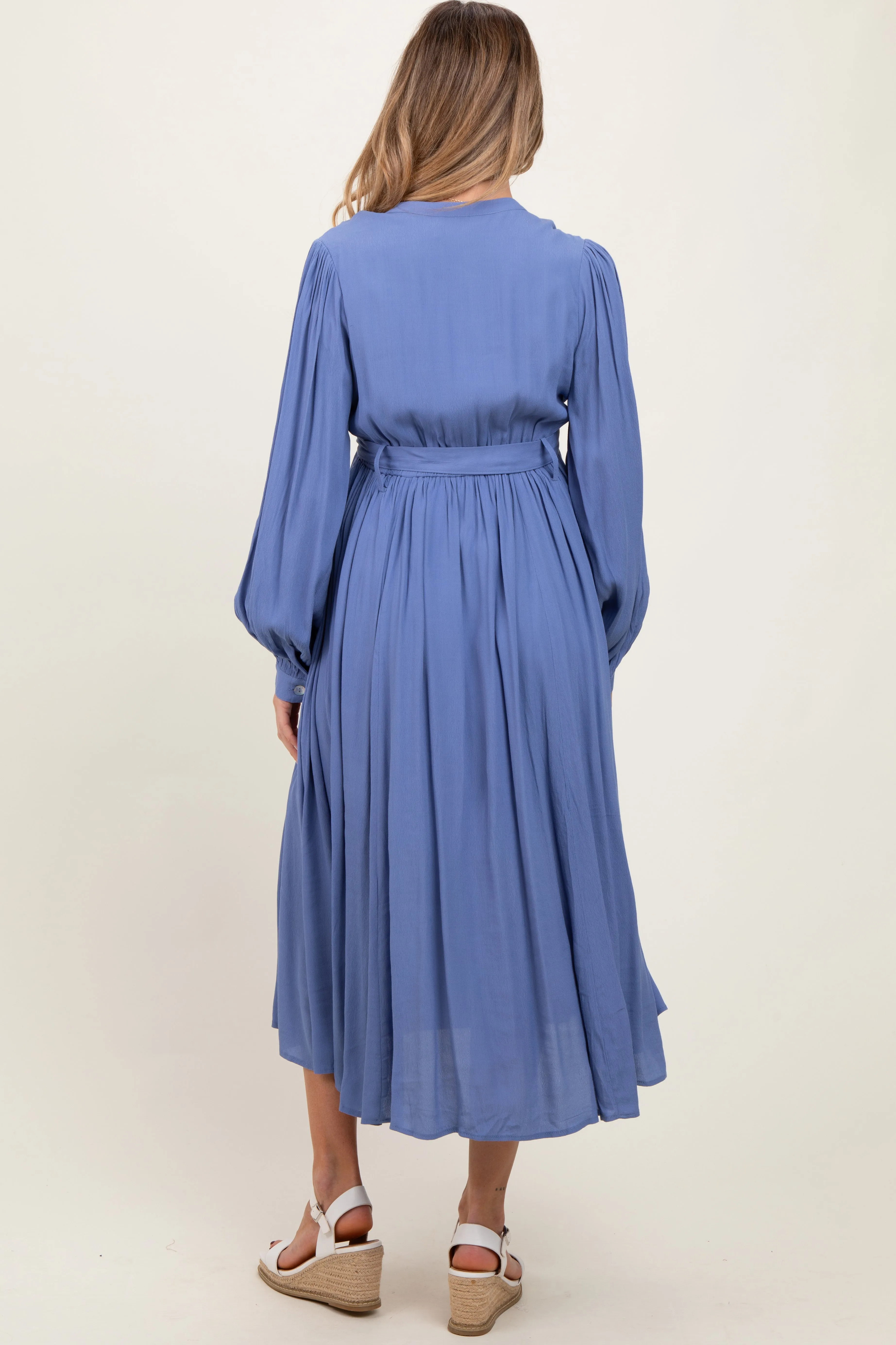 Blue Belted Long Sleeve Maternity Maxi Dress sold by Pinkblush product image thumbnail 4
