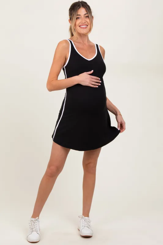 Black Contrast Trim Maternity Romper Dress sold by Pinkblush