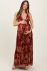 Burgundy Floral Deep V-Neck Back Cutout Maternity Maxi Dress sold by Pinkblush