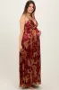 Burgundy Floral Deep V-Neck Back Cutout Maternity Maxi Dress sold by Pinkblush