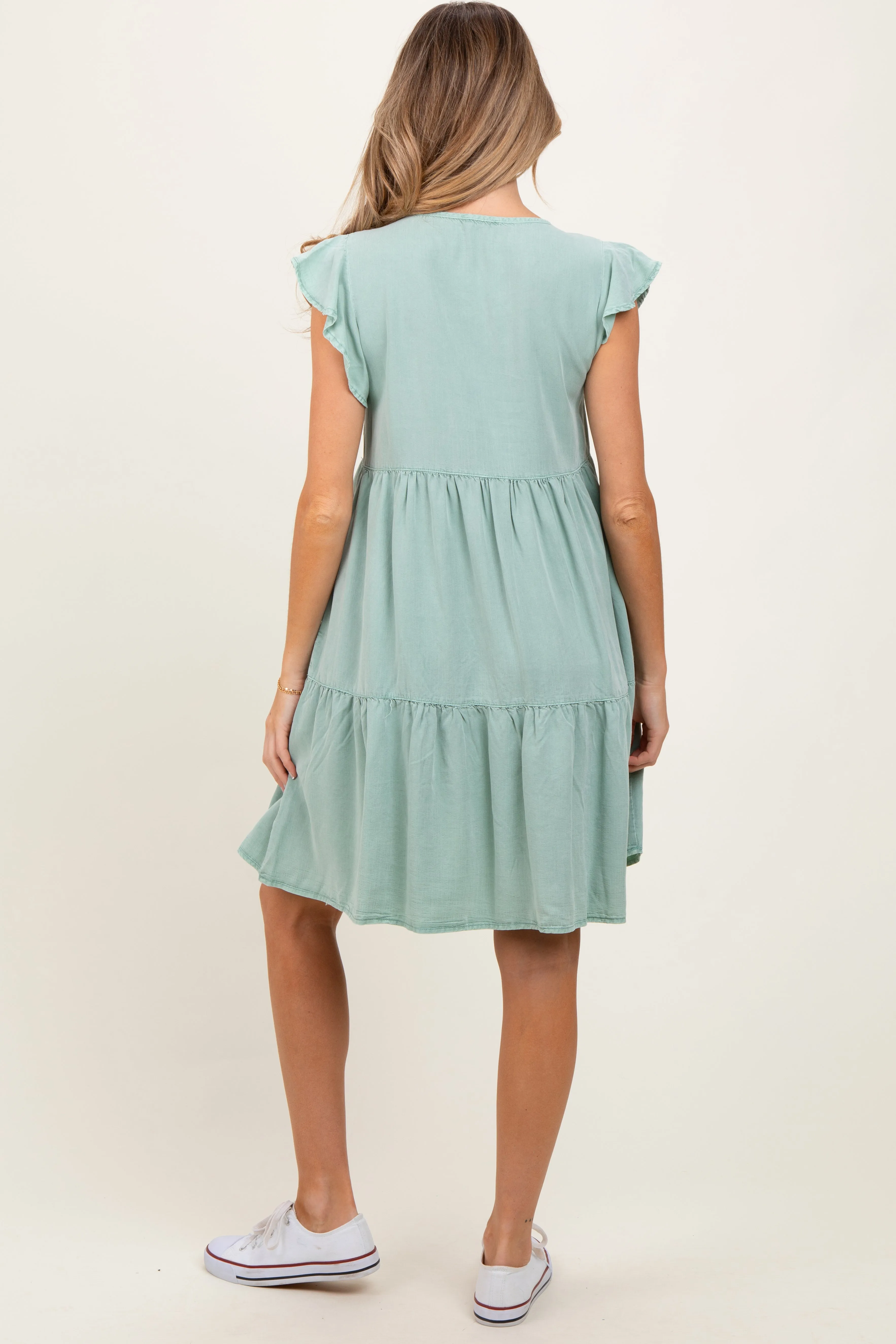 Light Olive Flutter Sleeve Tiered Maternity Dress sold by Pinkblush product image thumbnail 4