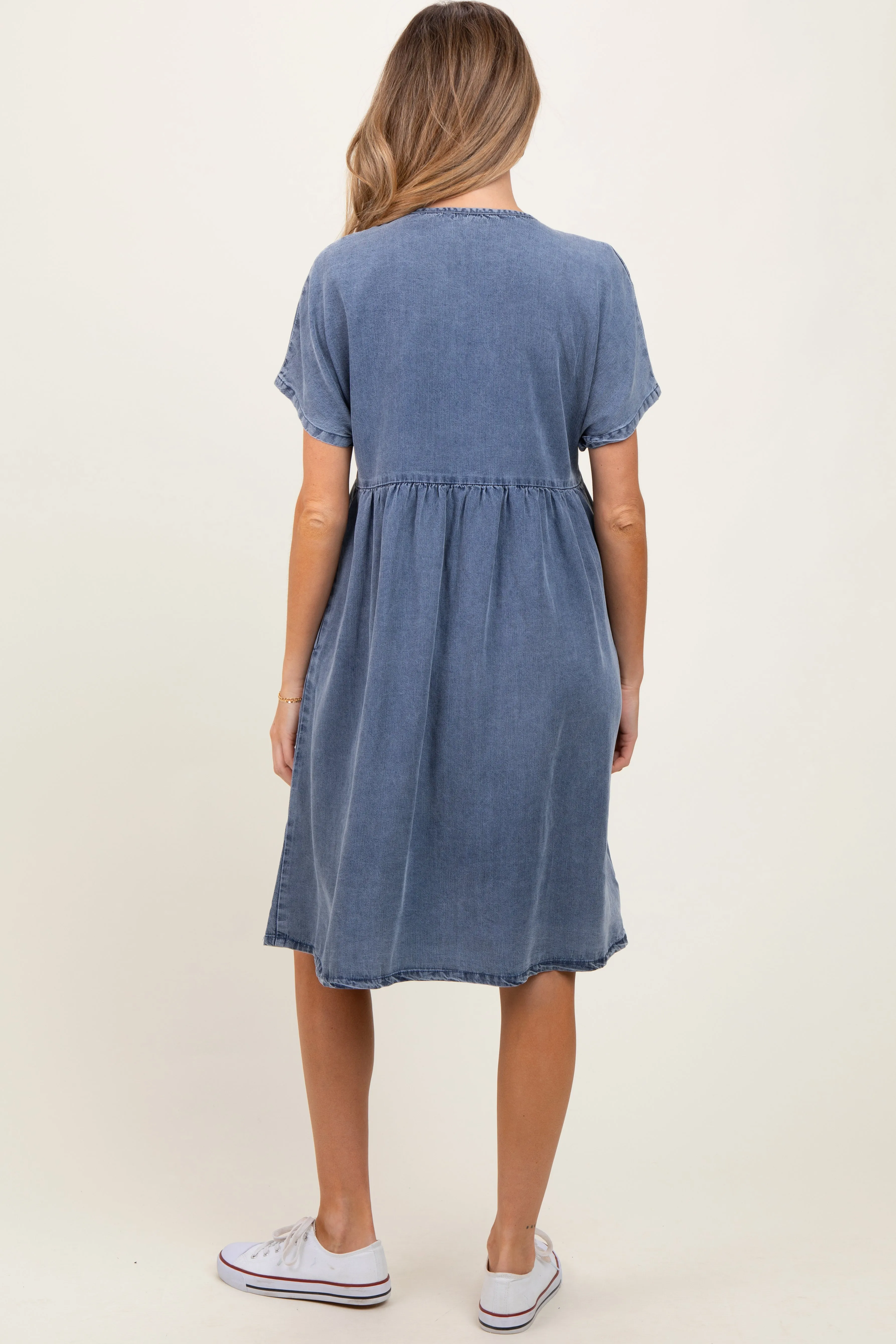 Blue Denim V-Neck Short Sleeve Maternity Dress sold by Pinkblush product image thumbnail 3