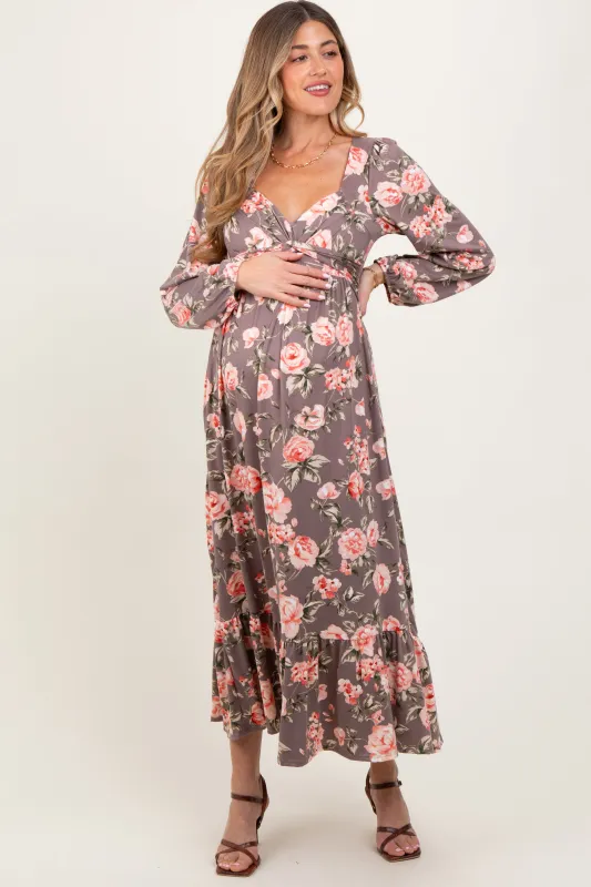 Mauve Blush Sweetheart Neckline Maternity Maxi With Side Pockets sold by Pinkblush