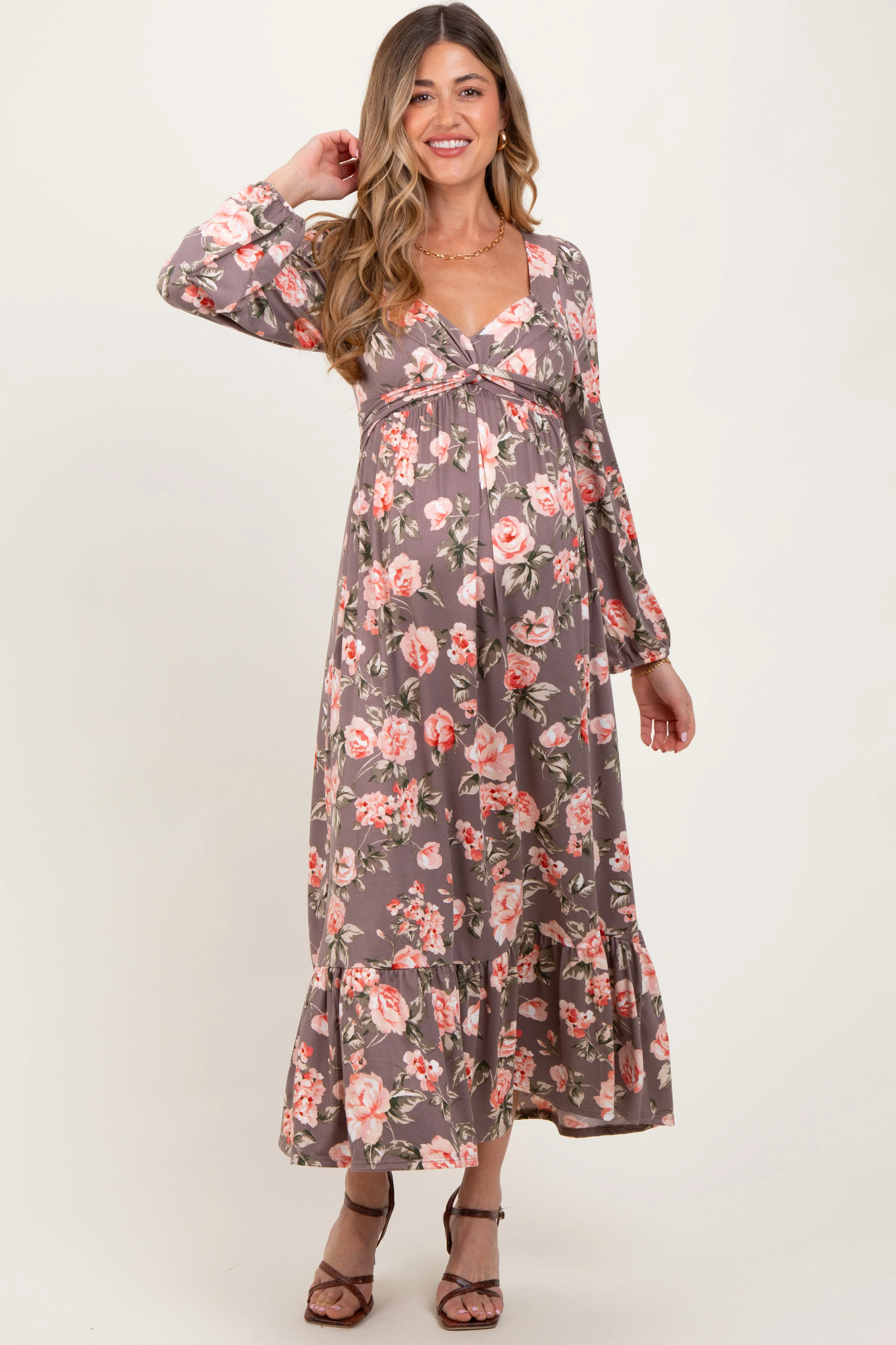 Mauve Blush Sweetheart Neckline Maternity Maxi With Side Pockets sold by Pinkblush product image thumbnail 2