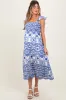 Light Navy Embroidered Smocked Cutout Maternity Midi Dress sold by Pinkblush