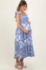 Light Navy Embroidered Smocked Cutout Maternity Midi Dress sold by Pinkblush