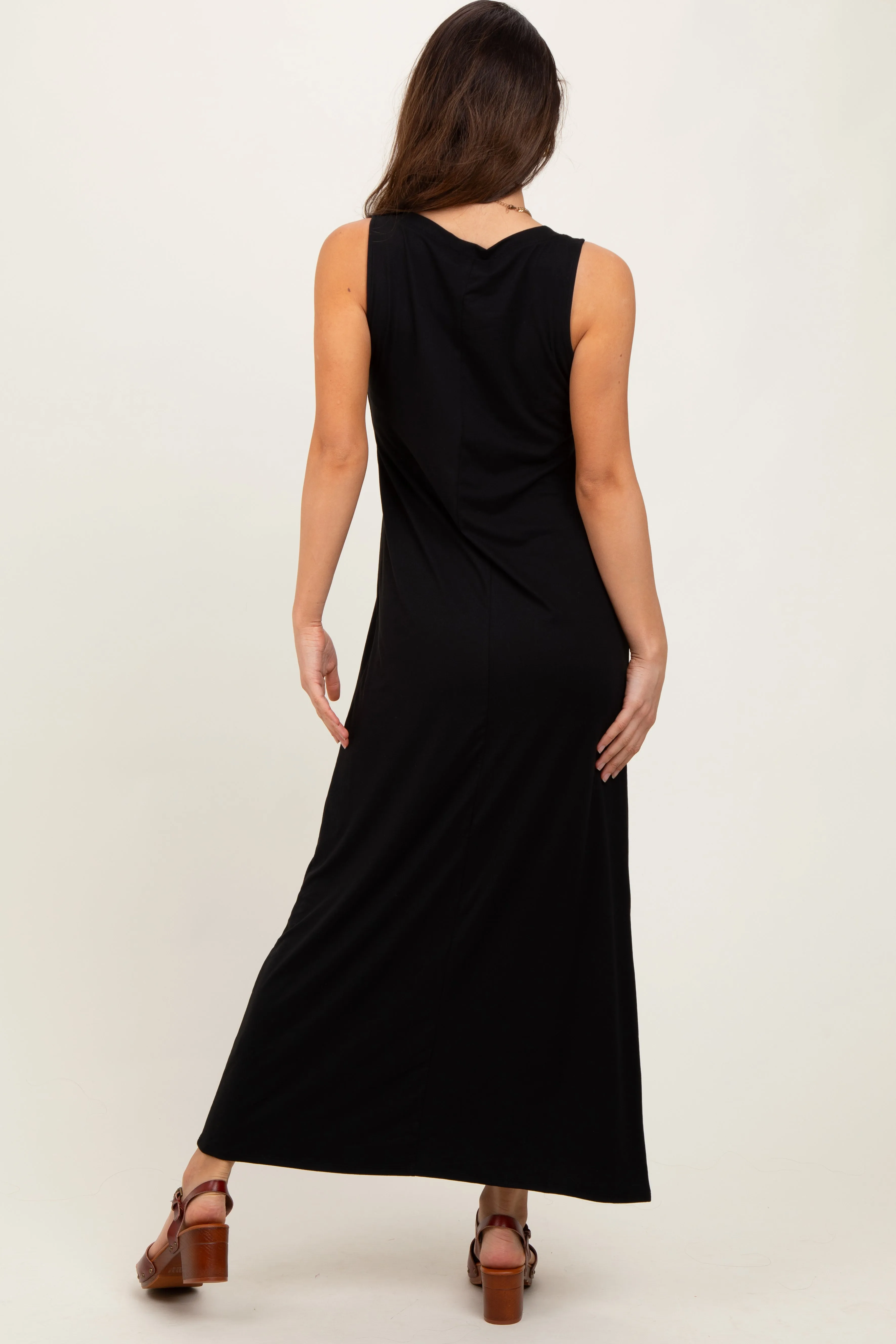 Black Sleeveless Flared Scoop Neck Maxi Dress sold by Pinkblush product image thumbnail 4