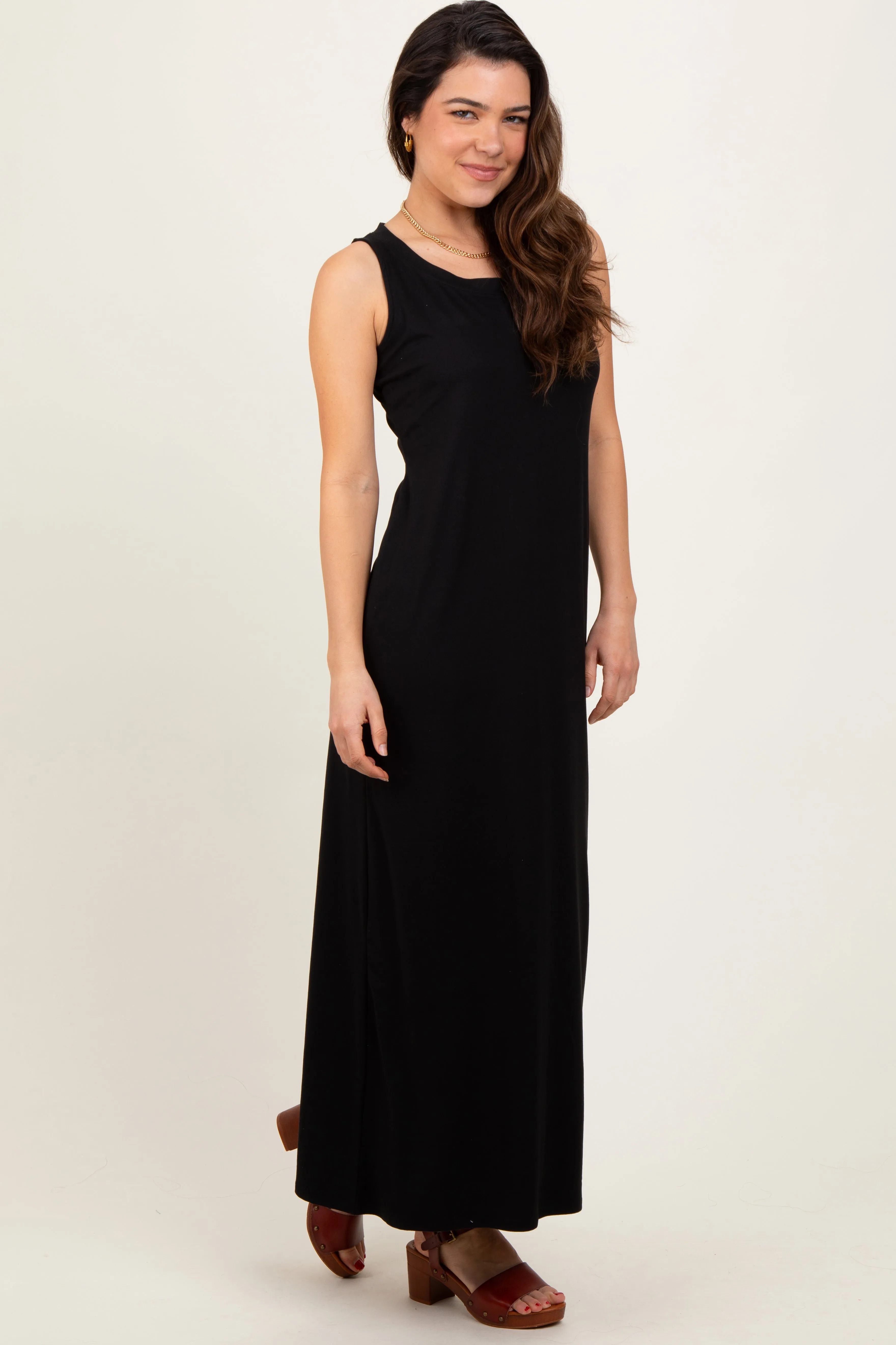 Black Sleeveless Flared Scoop Neck Maxi Dress sold by Pinkblush product image thumbnail 3