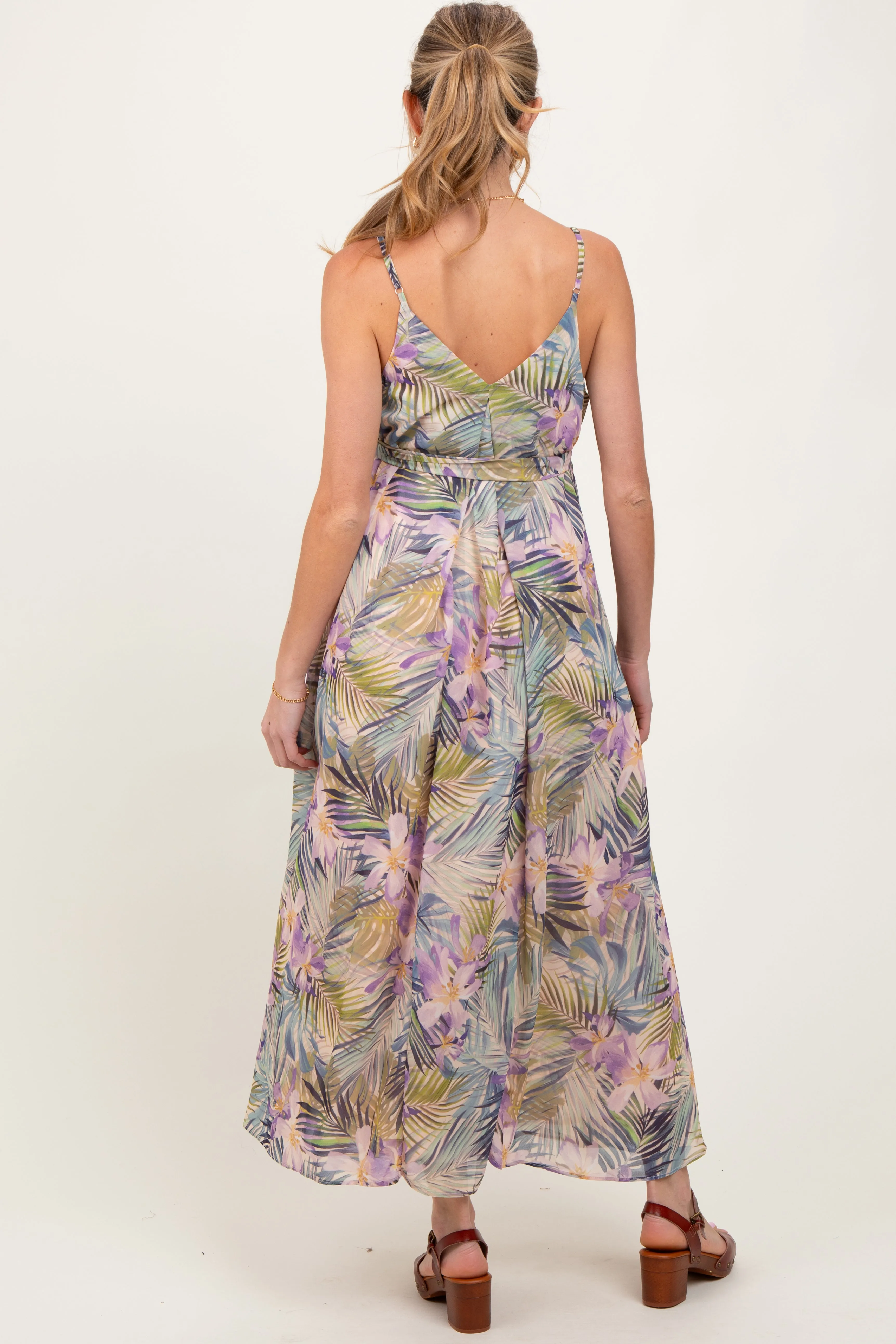 Lavender Tropical Floral Sash Tie Maternity Maxi Dress sold by Pinkblush product image thumbnail 4
