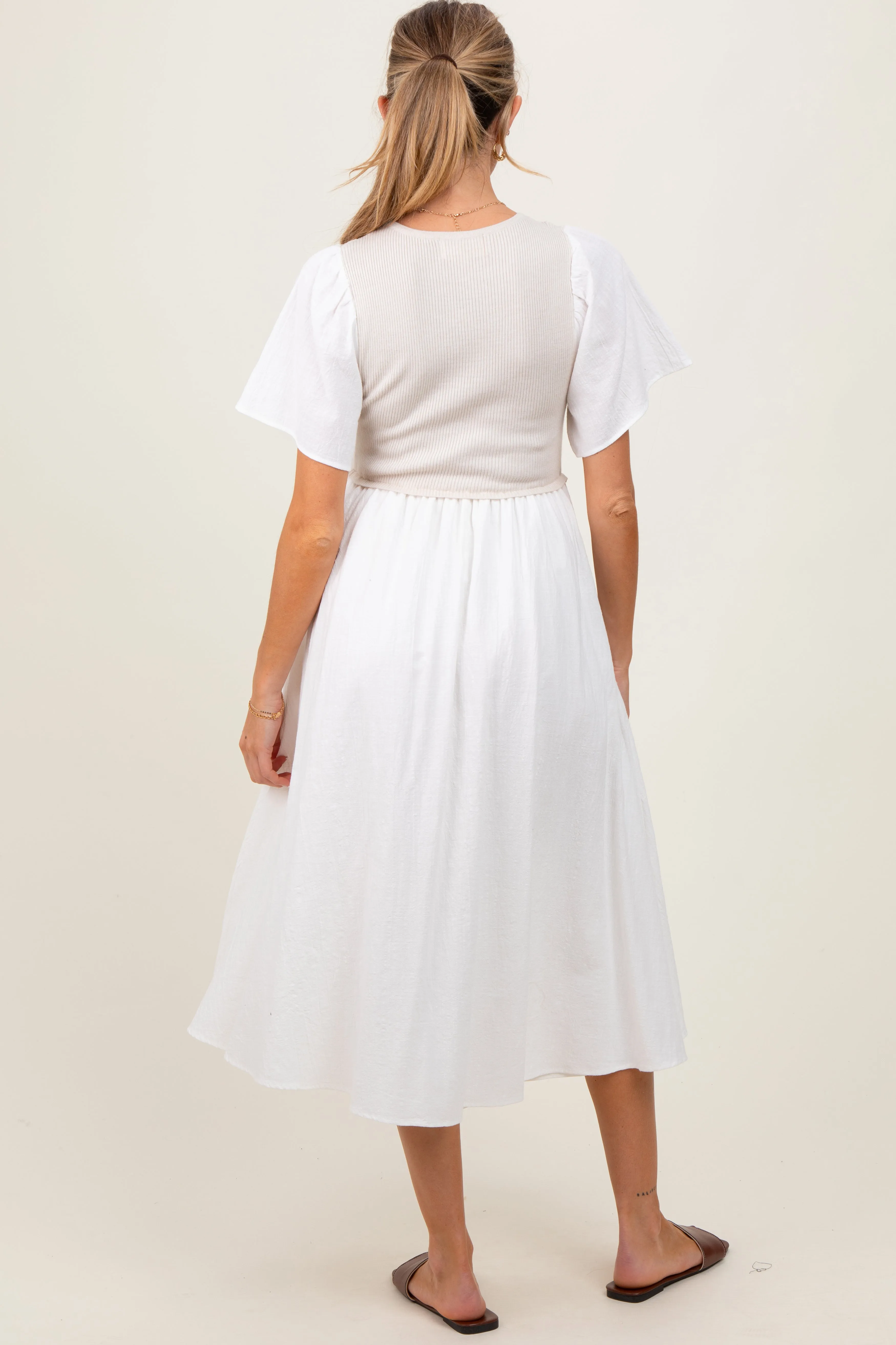 Ivory Ribbed Knit Contrast Top Maternity Midi Dress sold by Pinkblush product image thumbnail 4