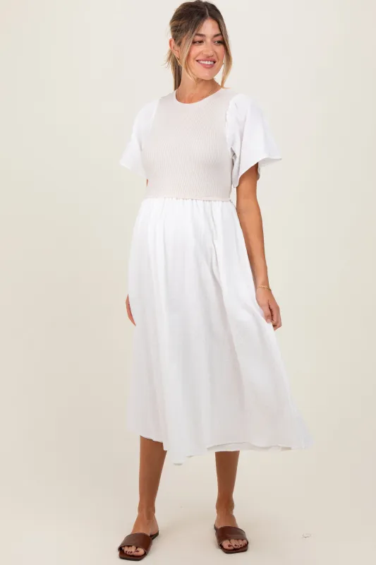 Ivory Ribbed Knit Contrast Top Maternity Midi Dress made by In February