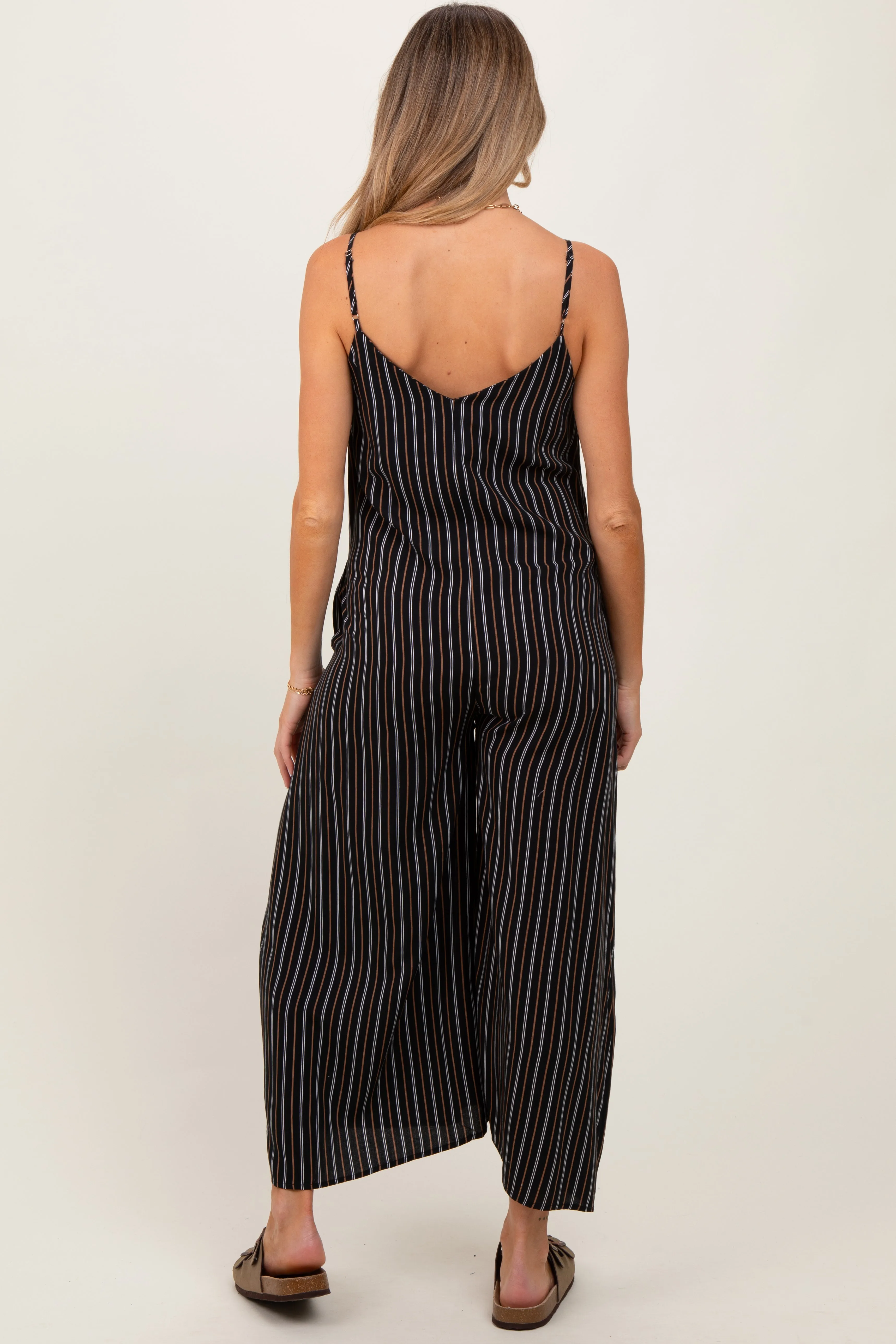 Black Striped Wide Leg Sleeveless Maternity Jumpsuit sold by Pinkblush product image thumbnail 4