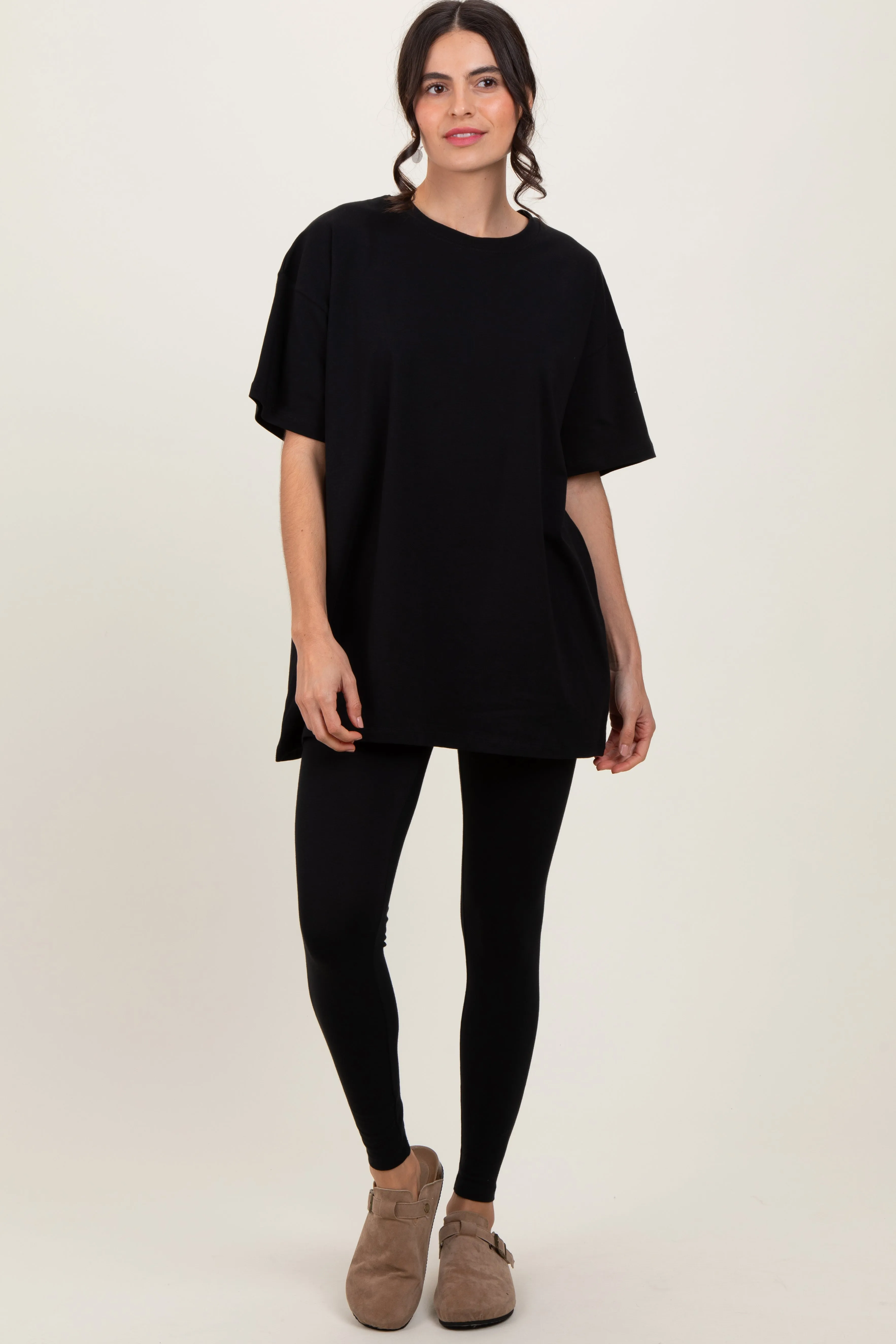 Black Oversized Crewneck Short Sleeve and Legging Set sold by Pinkblush