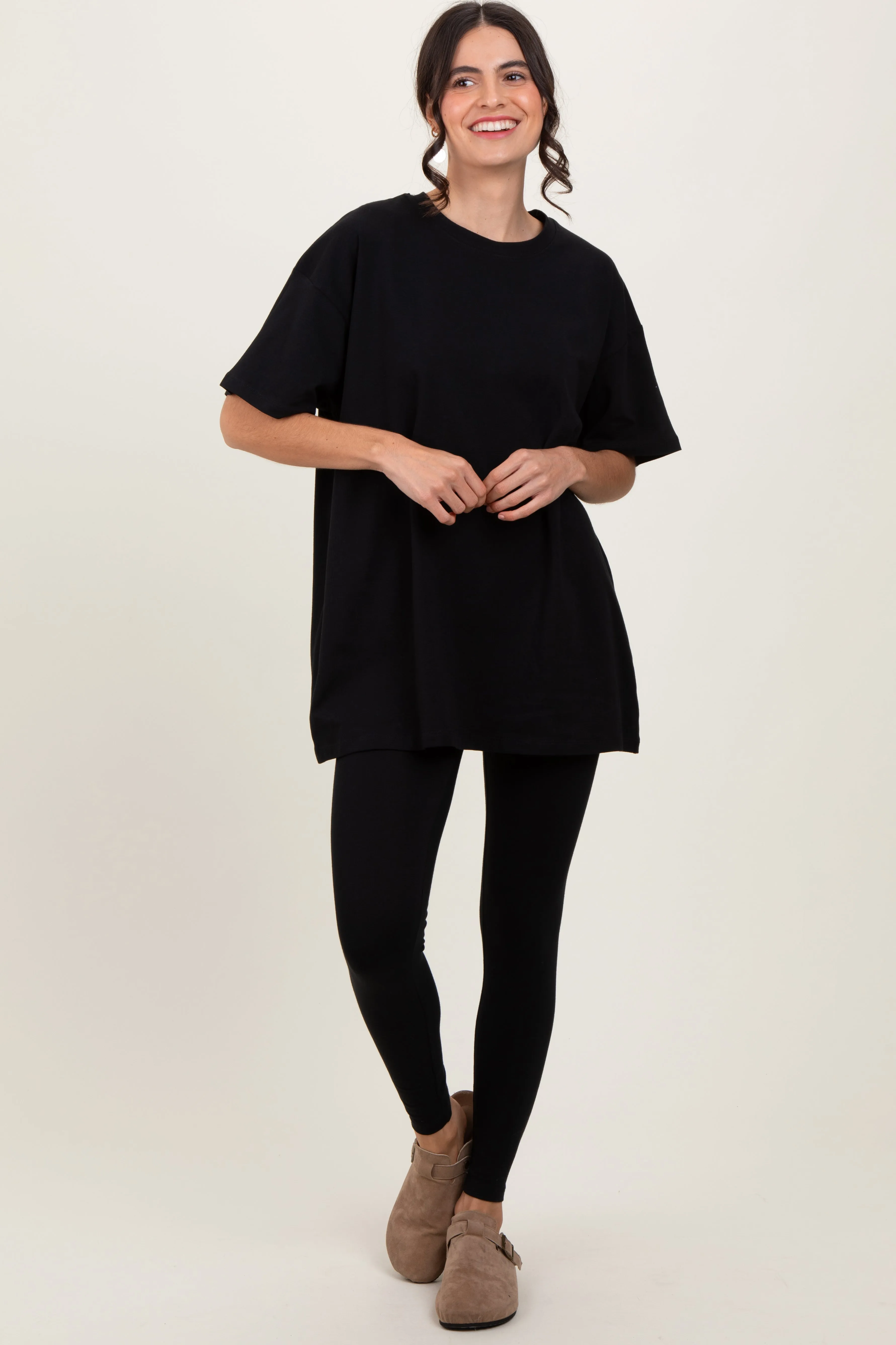 Black Oversized Crewneck Short Sleeve and Legging Set sold by Pinkblush product image thumbnail 2