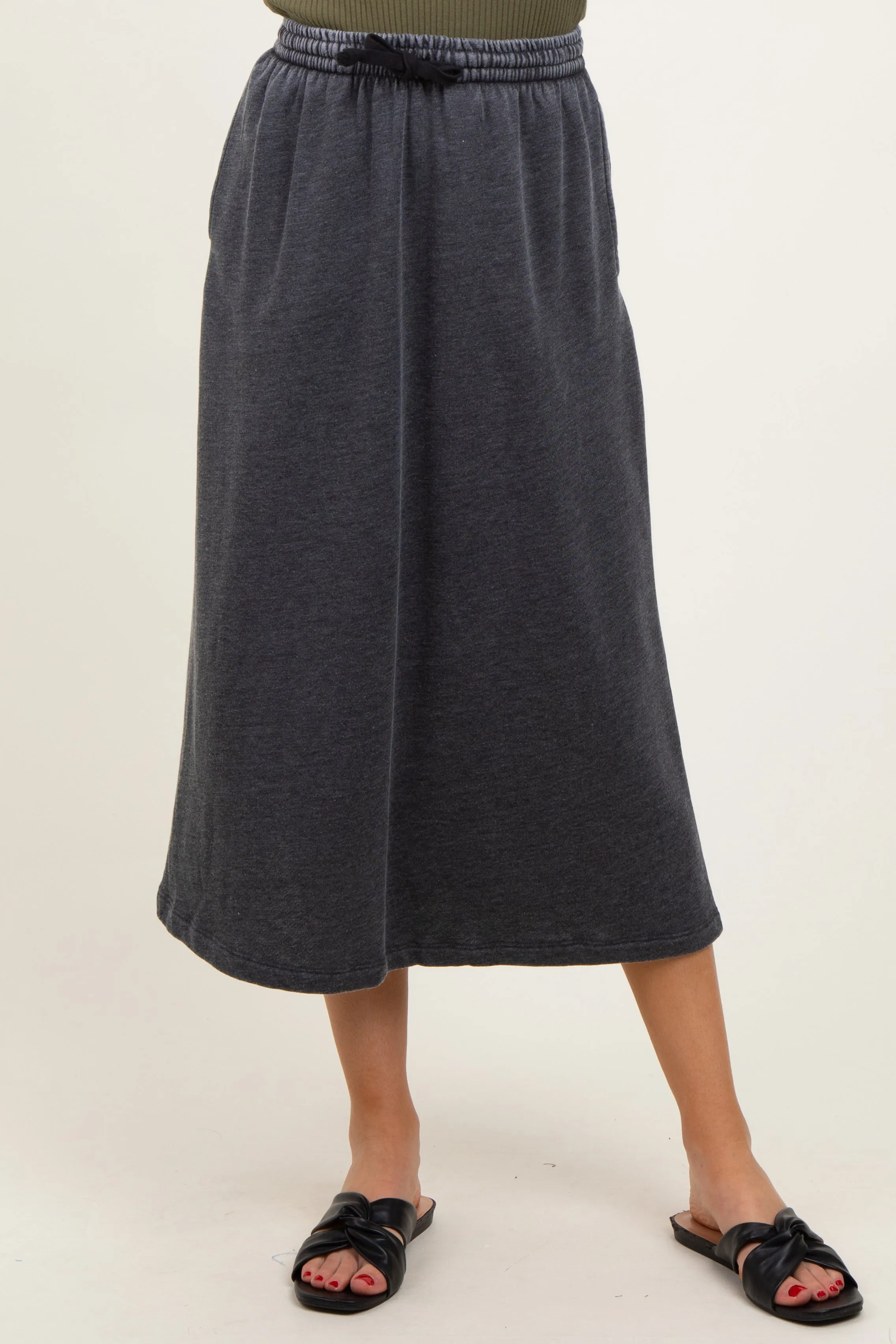 Charcoal Terry Drawstring Midi Skirt sold by Pinkblush product image thumbnail 3