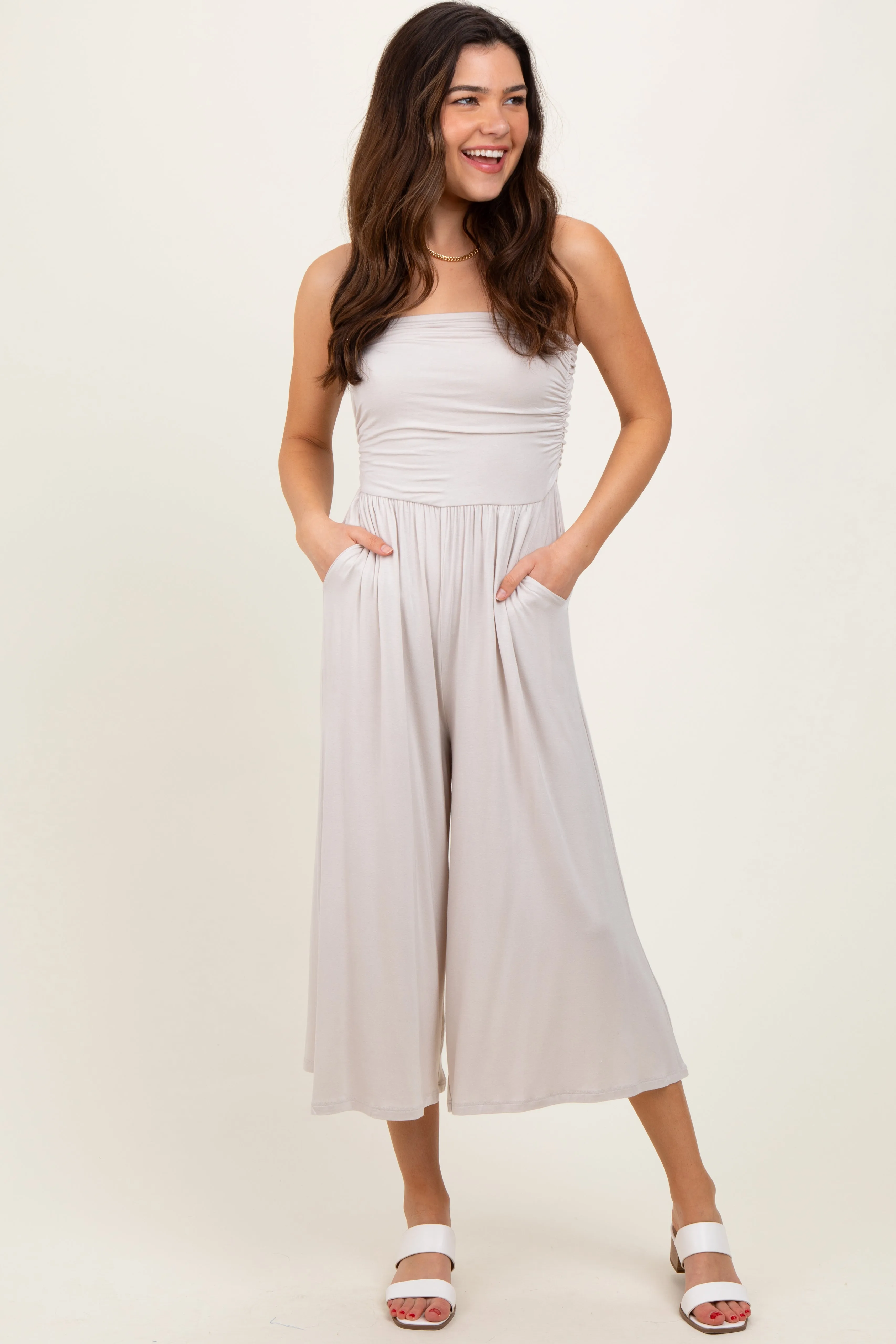 Beige Double Layered Strapless Tube Top Jumpsuit sold by Pinkblush product image thumbnail 2