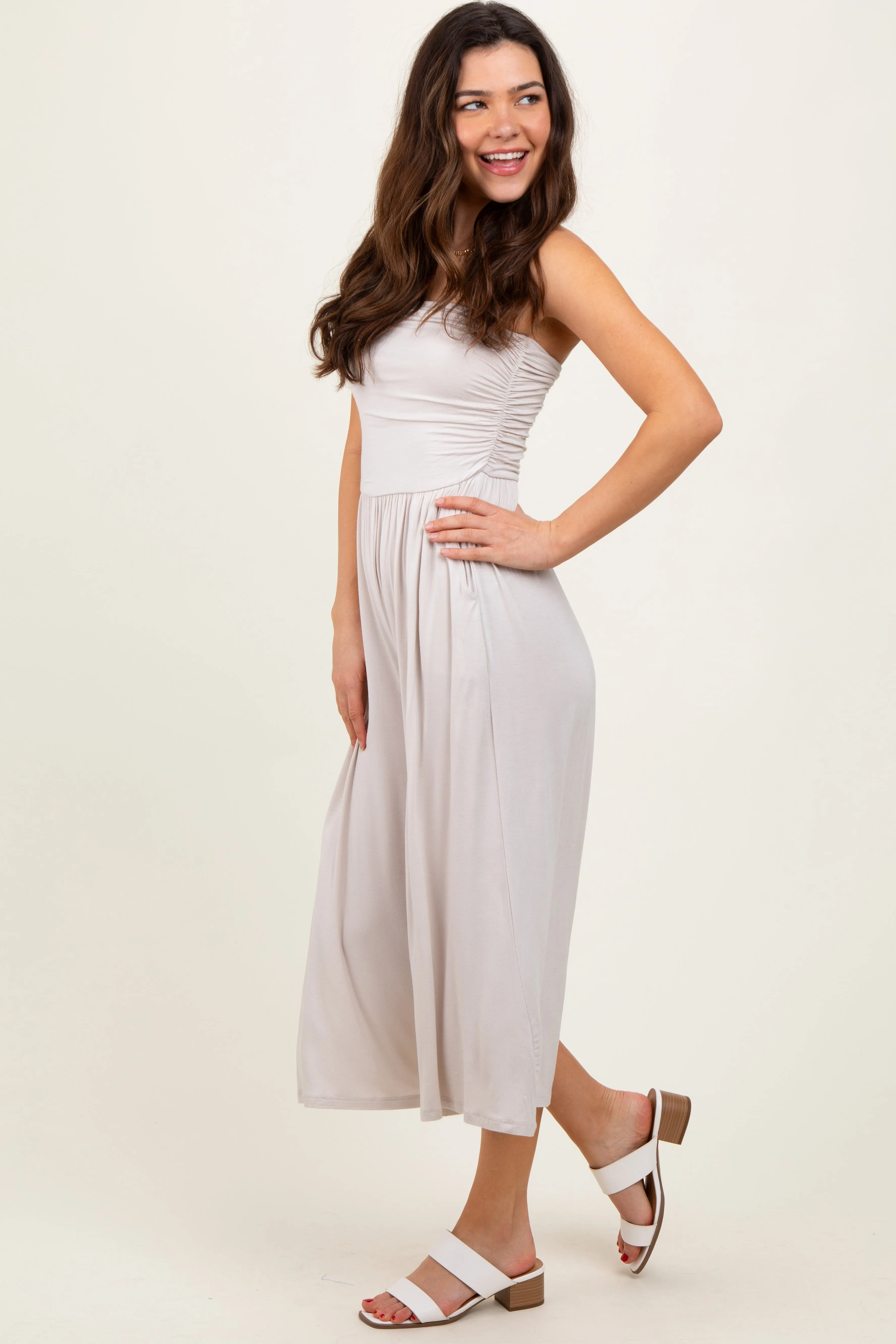Beige Double Layered Strapless Tube Top Jumpsuit sold by Pinkblush product image thumbnail 3