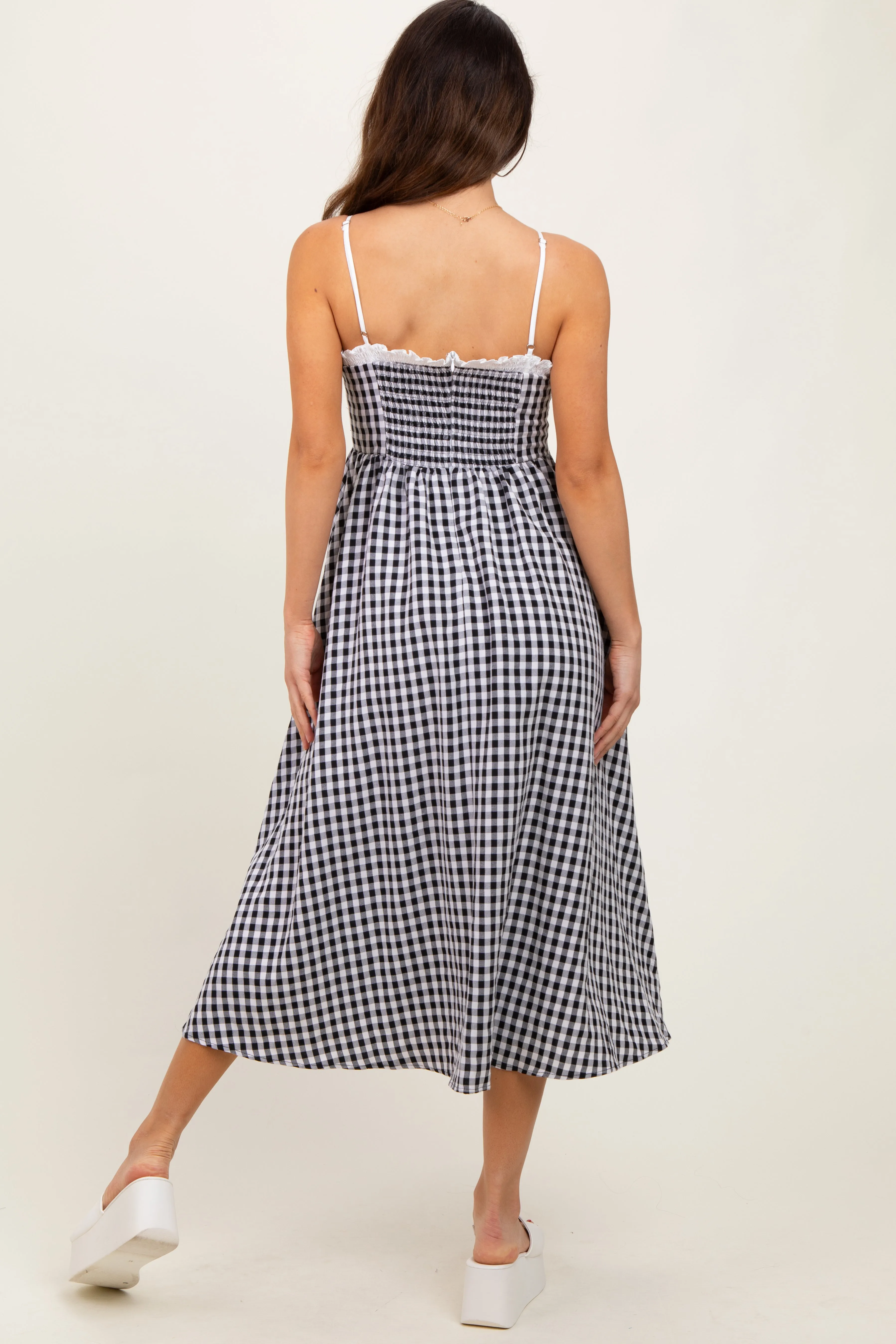 Black Gingham Smocked Trim Midi Dress sold by Pinkblush product image thumbnail 4