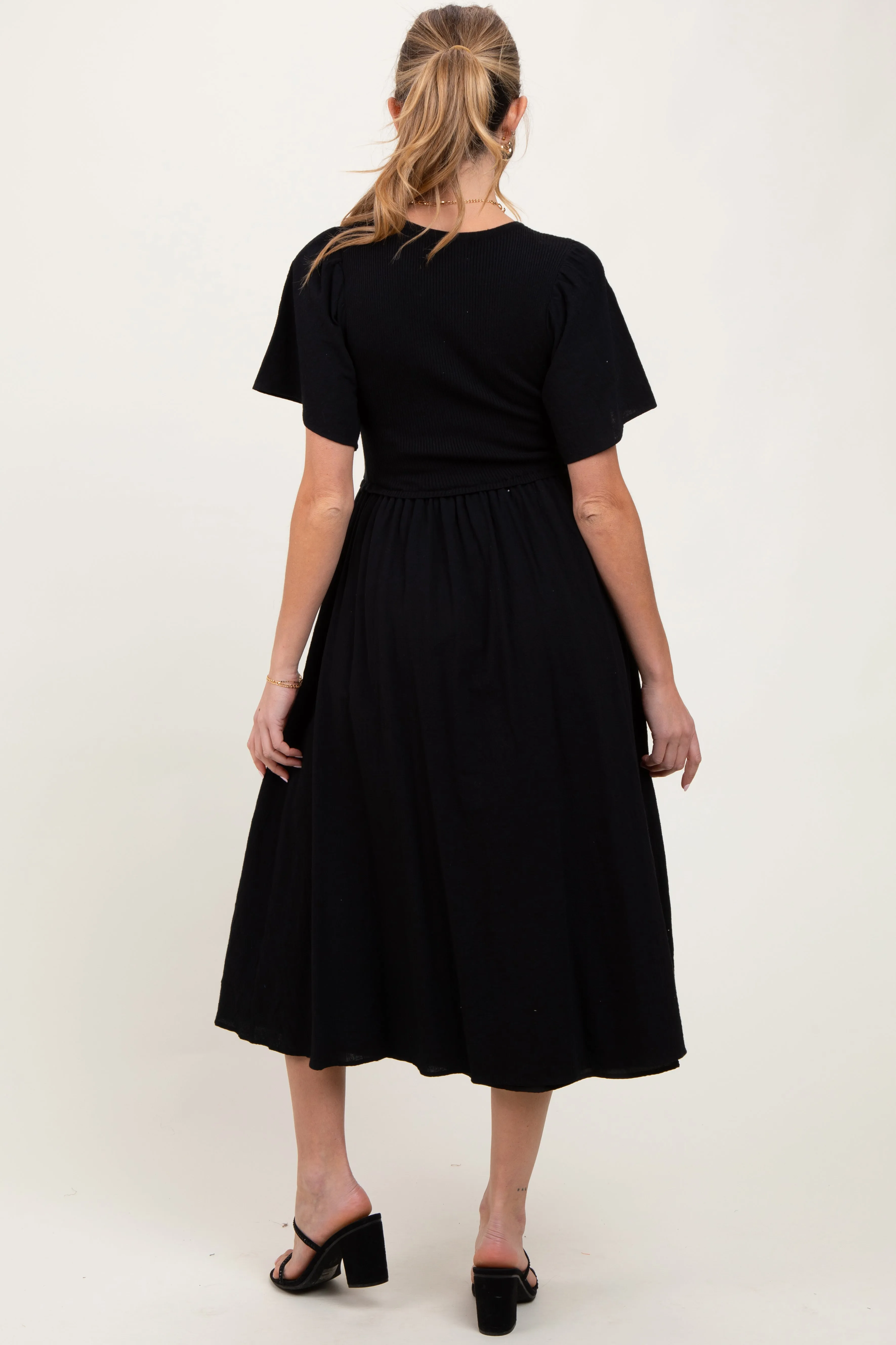 Black Ribbed Knit Contrast Top Maternity Midi Dress sold by Pinkblush product image thumbnail 2