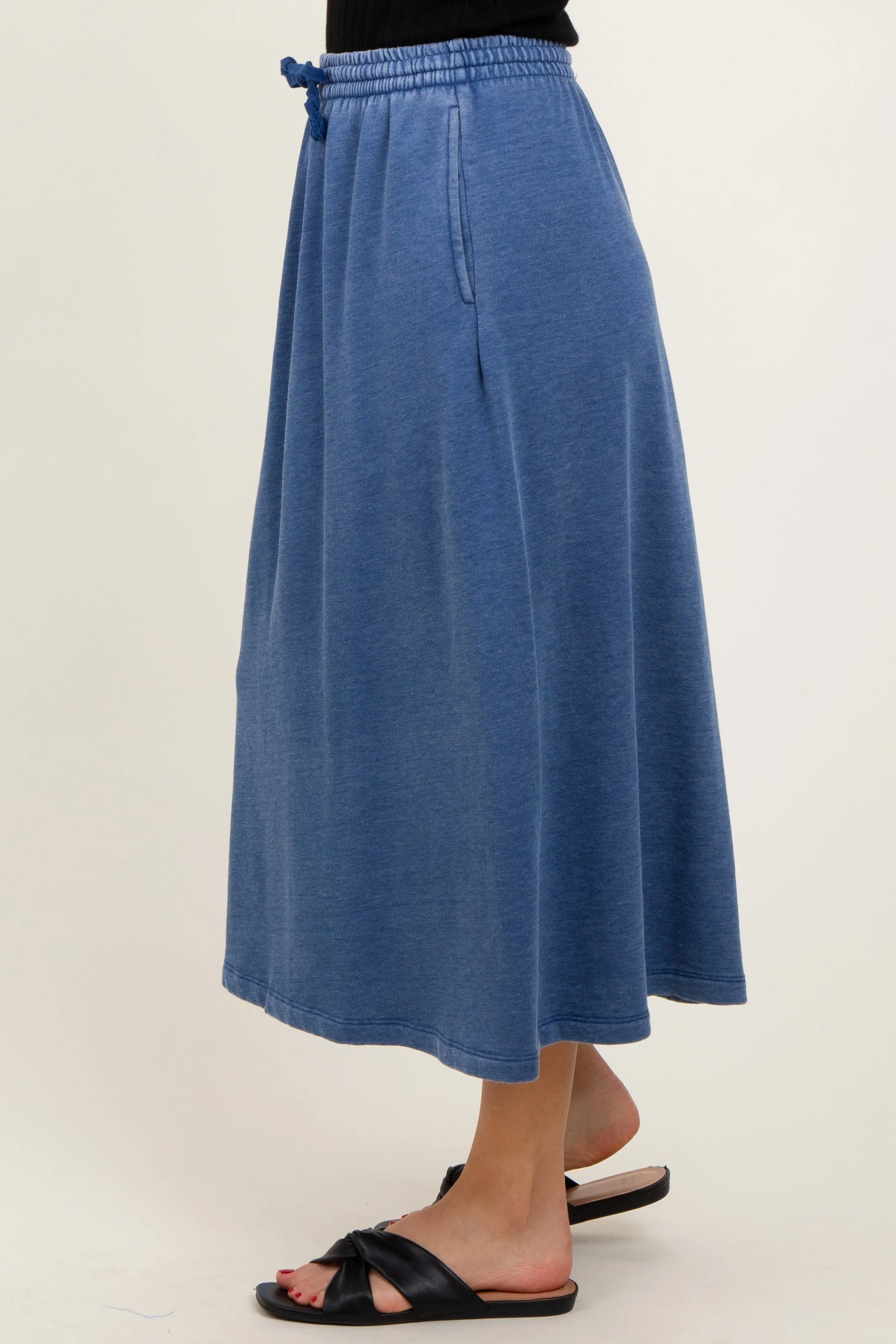 Light Navy Terry Drawstring Midi Skirt sold by Pinkblush product image thumbnail 2